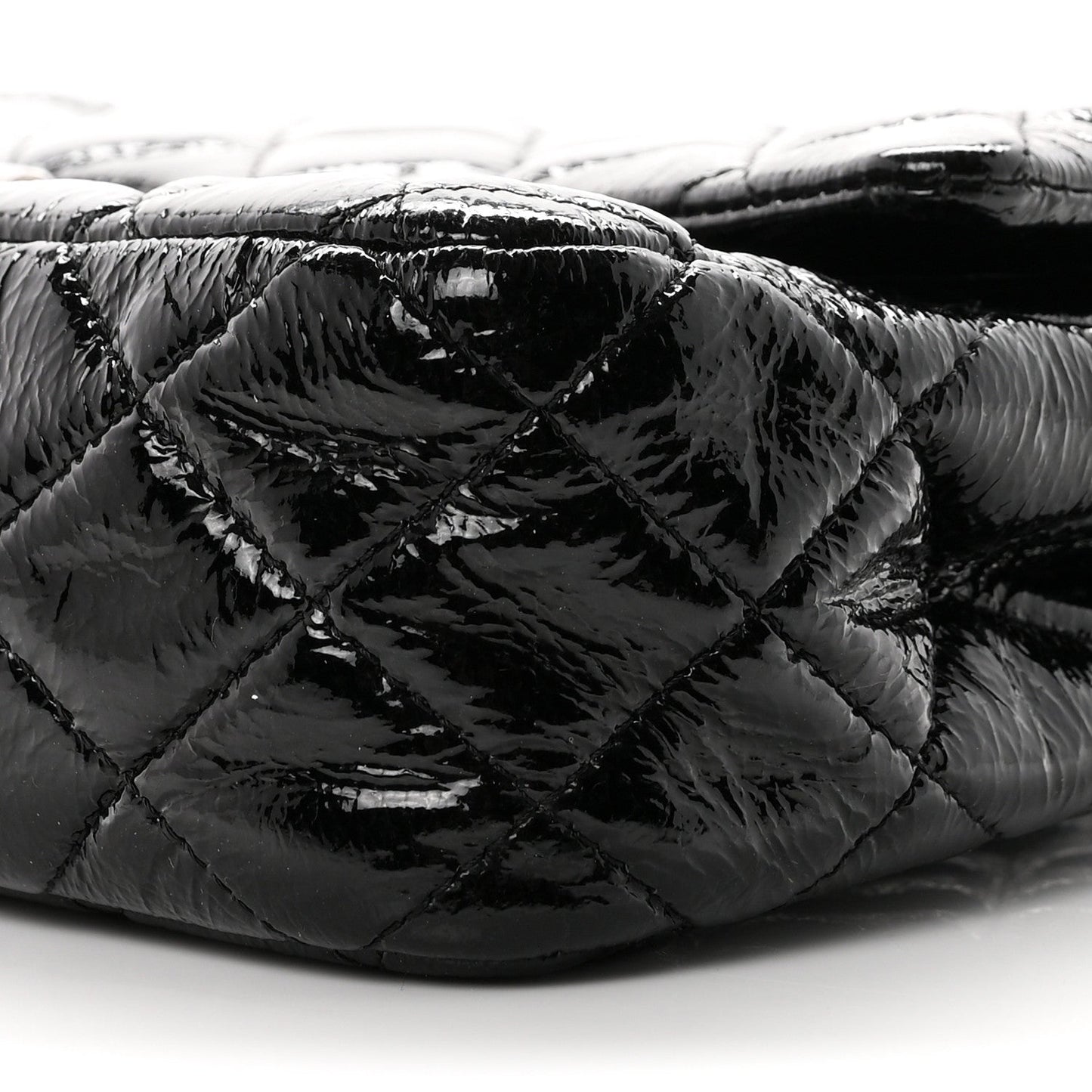 Crumpled Patent Quilted Medium Double Flap Black