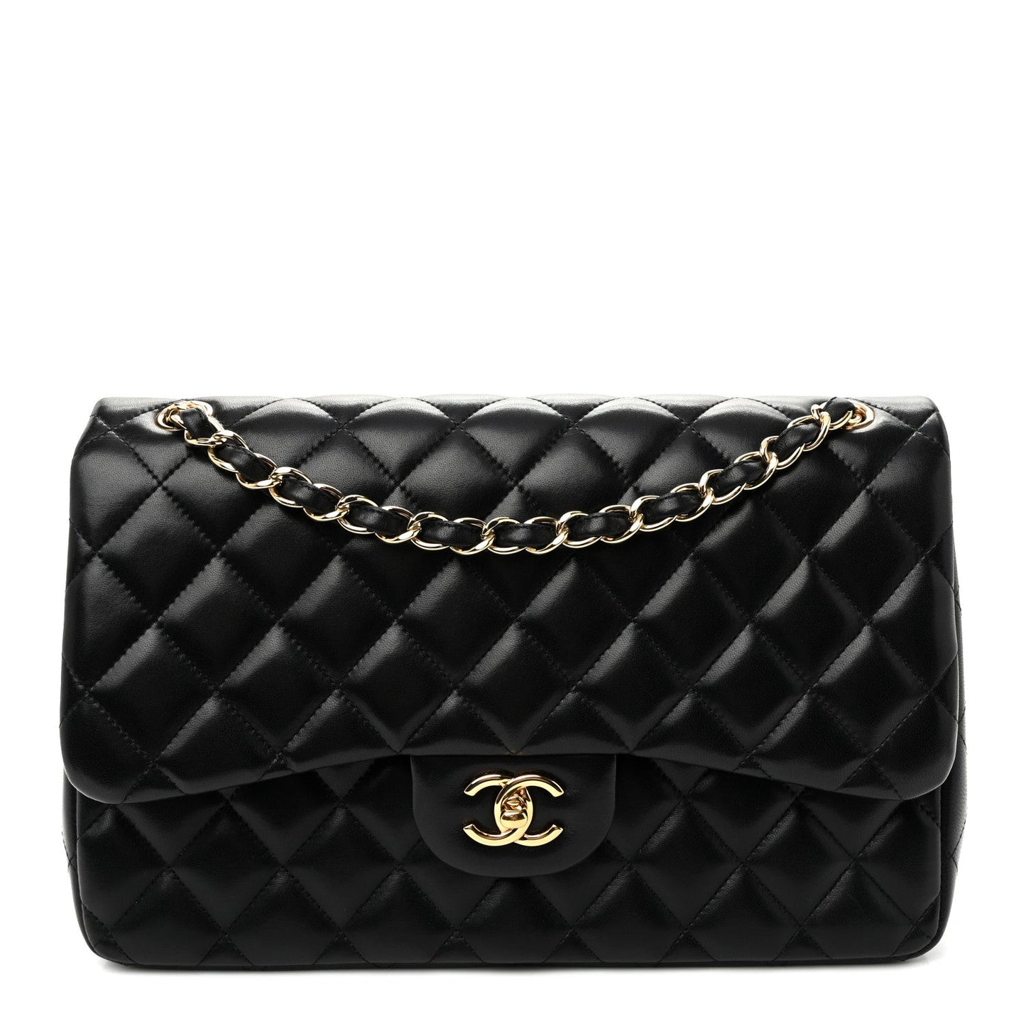 Lambskin Quilted Jumbo Double Flap Black