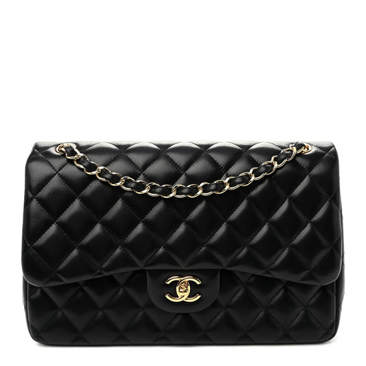 Lambskin Quilted Jumbo Double Flap Black