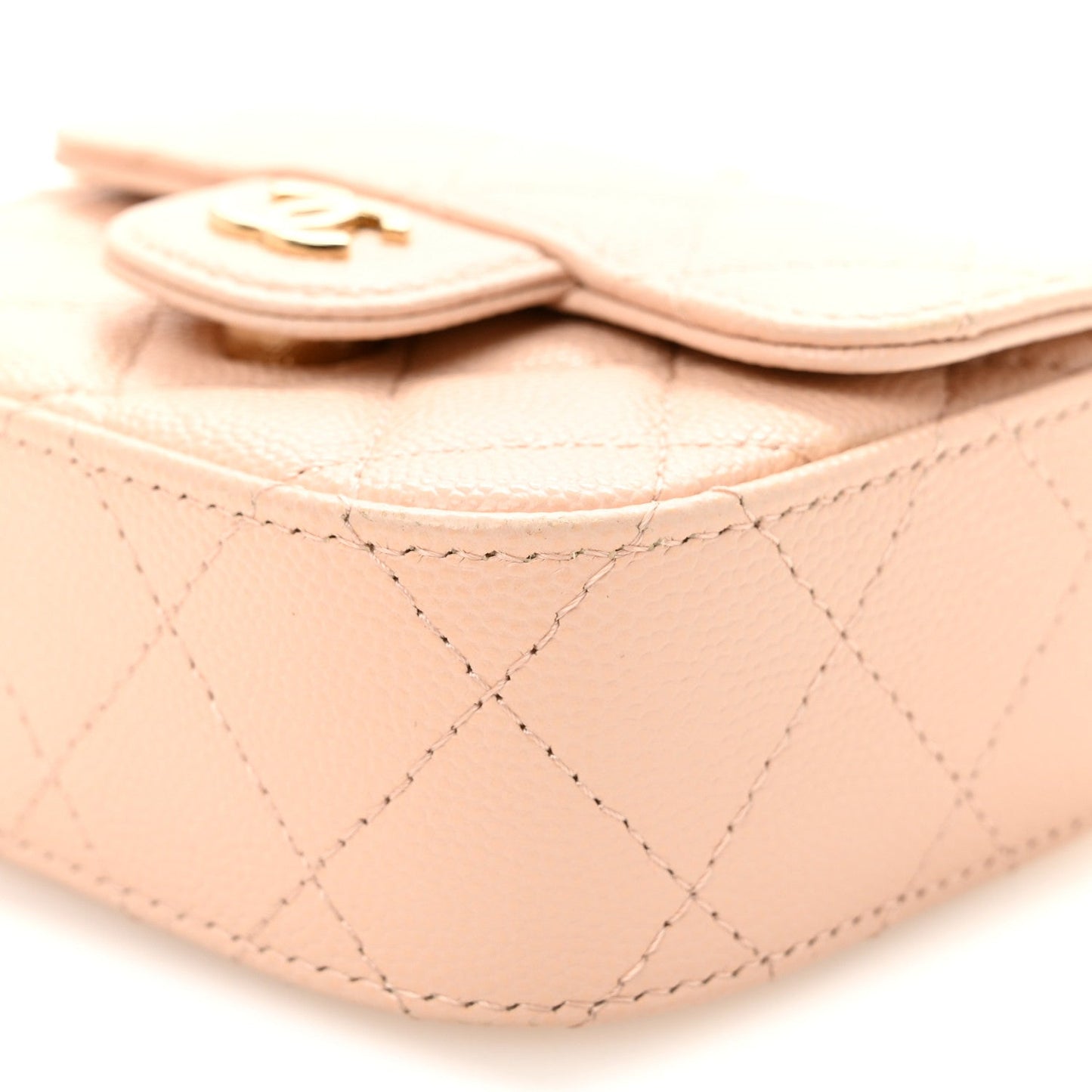 Caviar Quilted Mini Clutch With Chain Light Beige