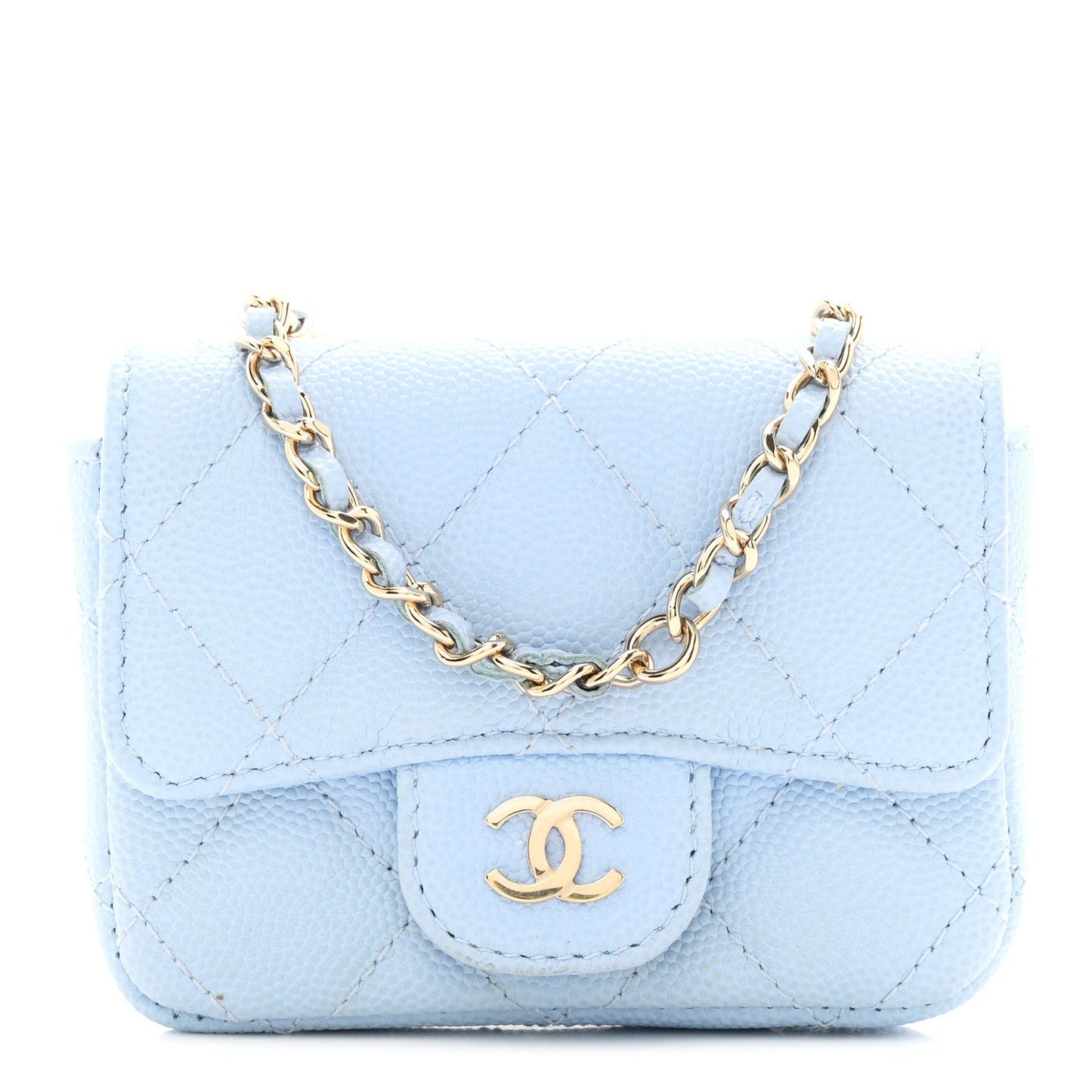 Caviar Quilted Flap Chain Waist Bag Light Blue
