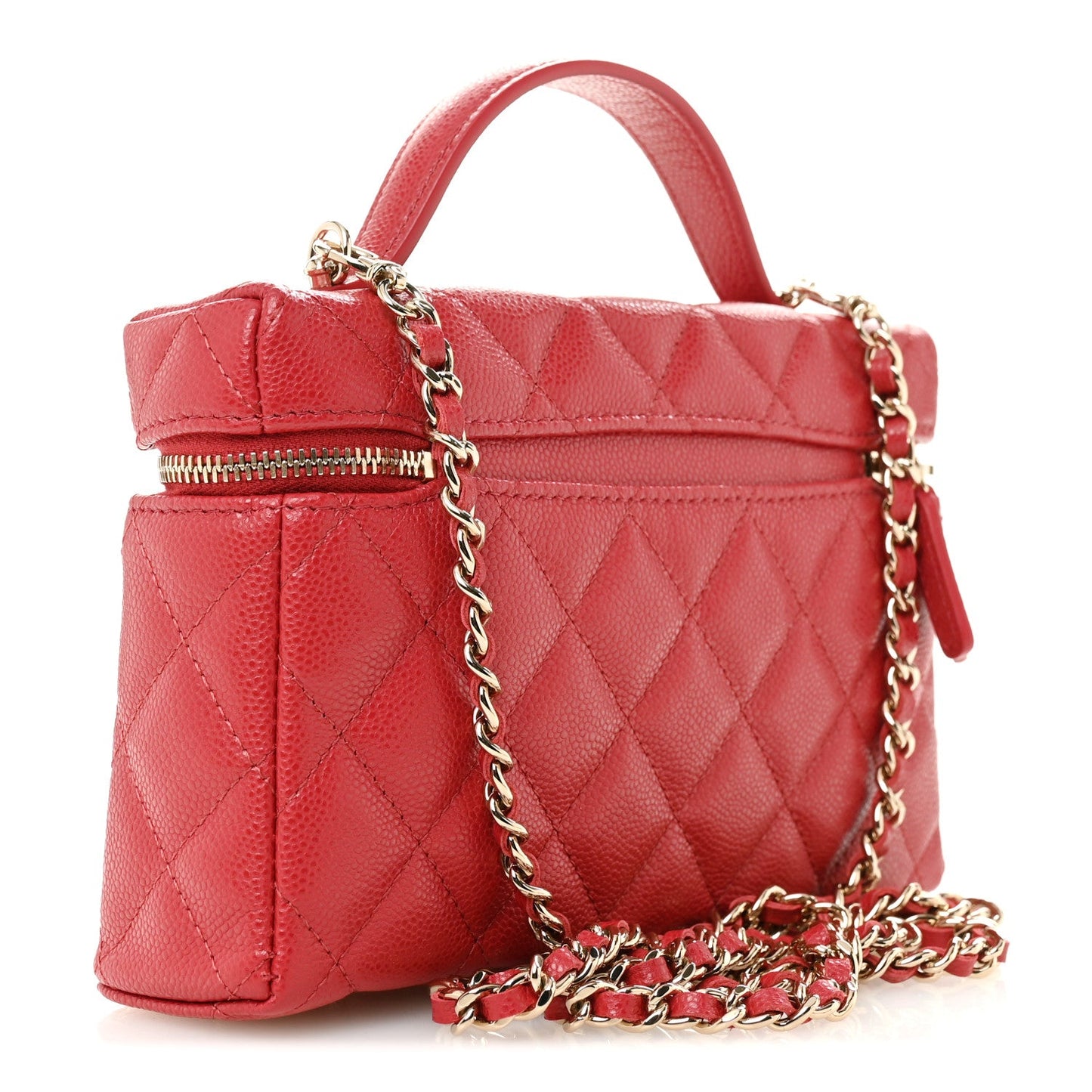 Caviar Quilted Top Handle Slim Vanity With Chain Red