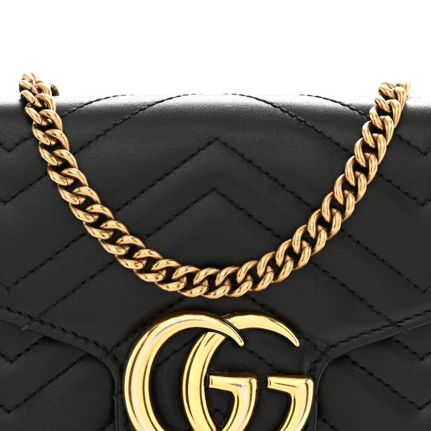 Calfskin Matelasse GG Marmont Chain Wallet Black