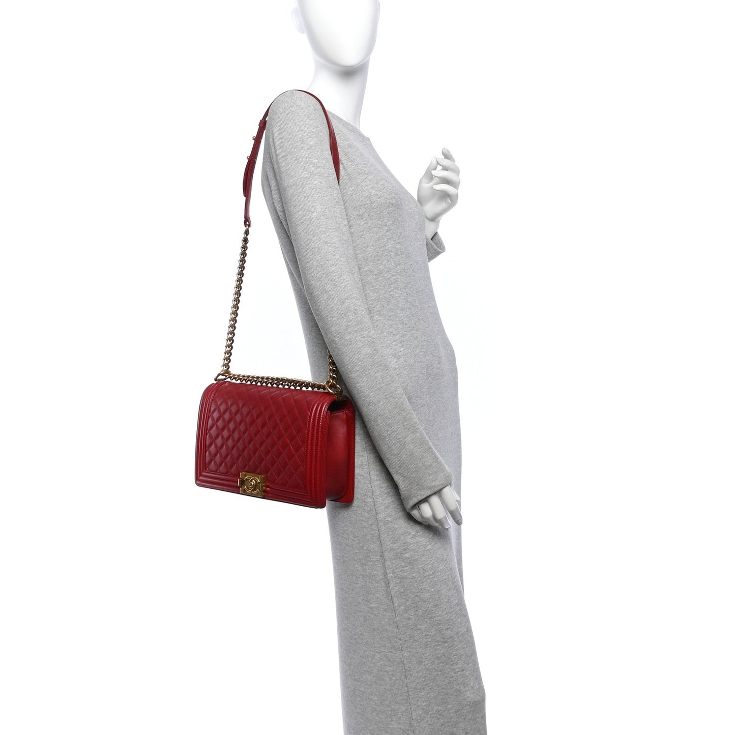 Lambskin Quilted New Medium Boy Flap Dark Red