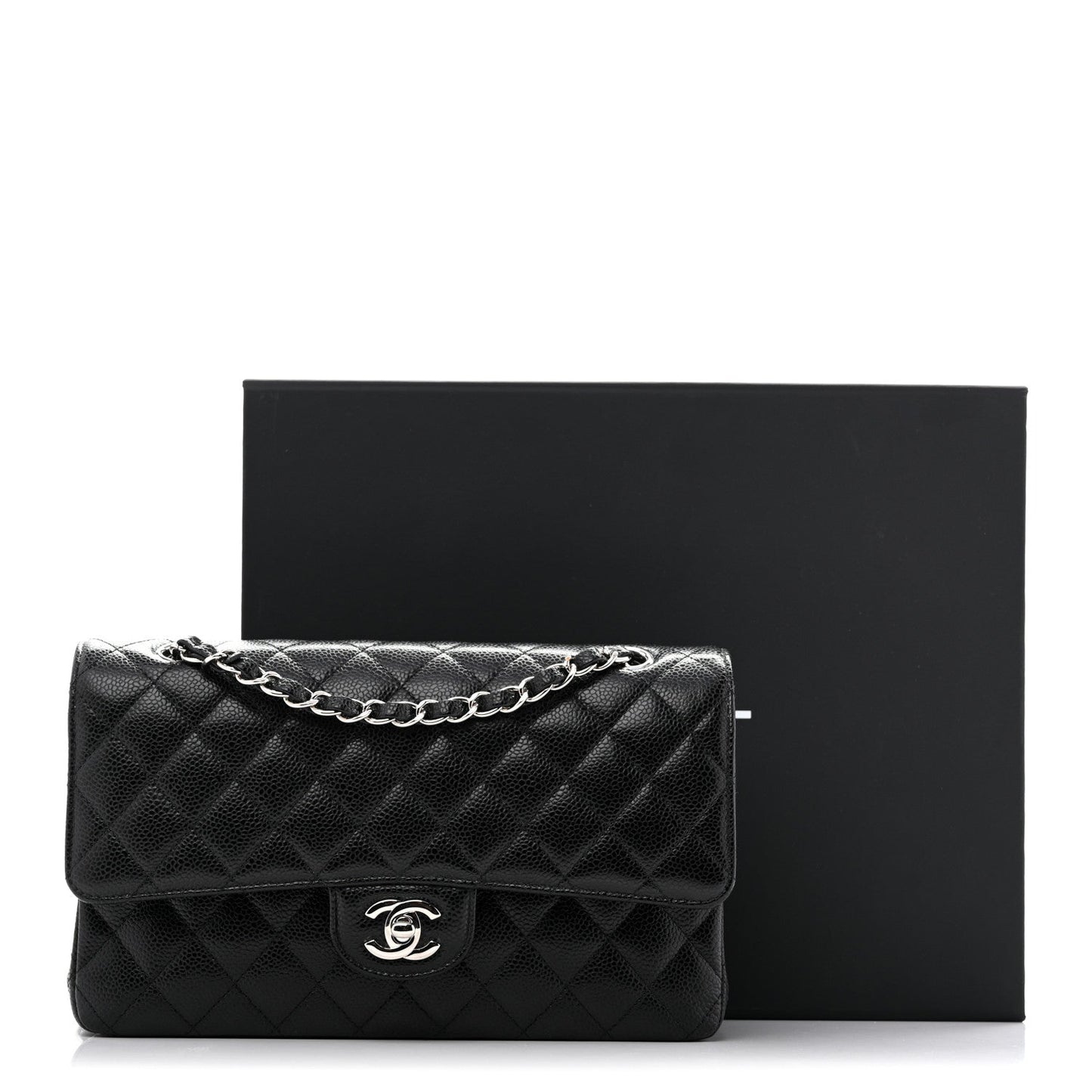Caviar Quilted Medium Double Flap Black