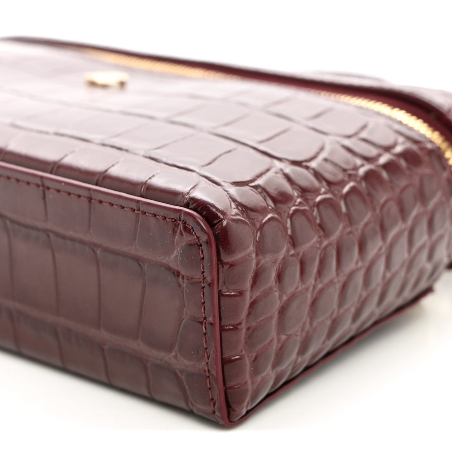 Calfskin Crocodile Embossed Crococo Exoticoco Vanity With Chain  Dark Burgundy