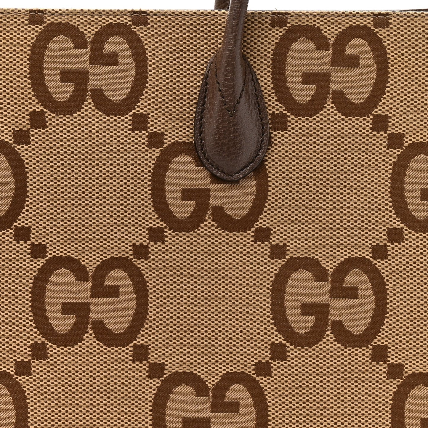 Monogram Jumbo GG Textured Dollar Calfskin Web Tote Bag Camel Ebony New Acero