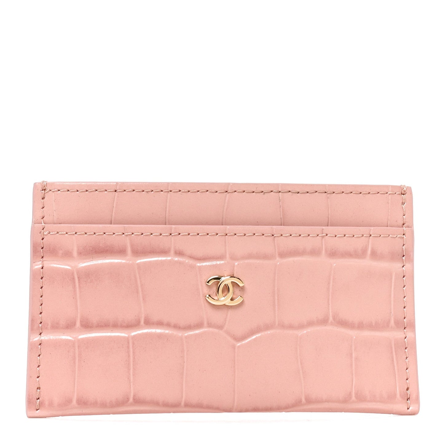Calfskin Crocodile Embossed Crococo Card Holder Light Pink