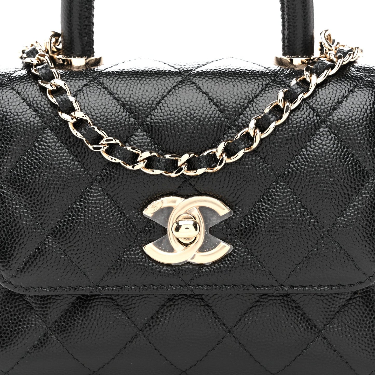 Caviar Quilted Coco Handle Clutch With Chain Black