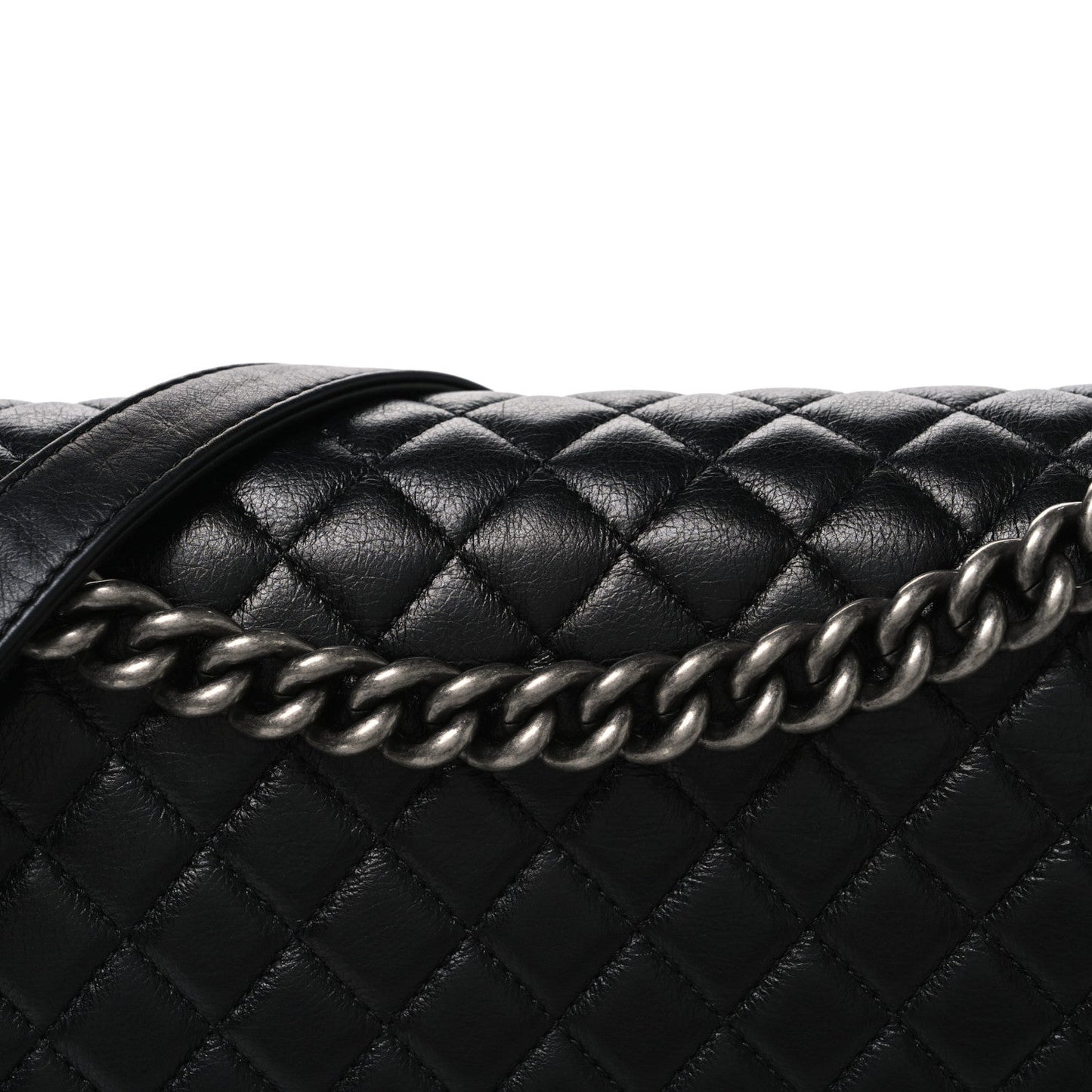 Calfskin Quilted Large Boy Flap Black