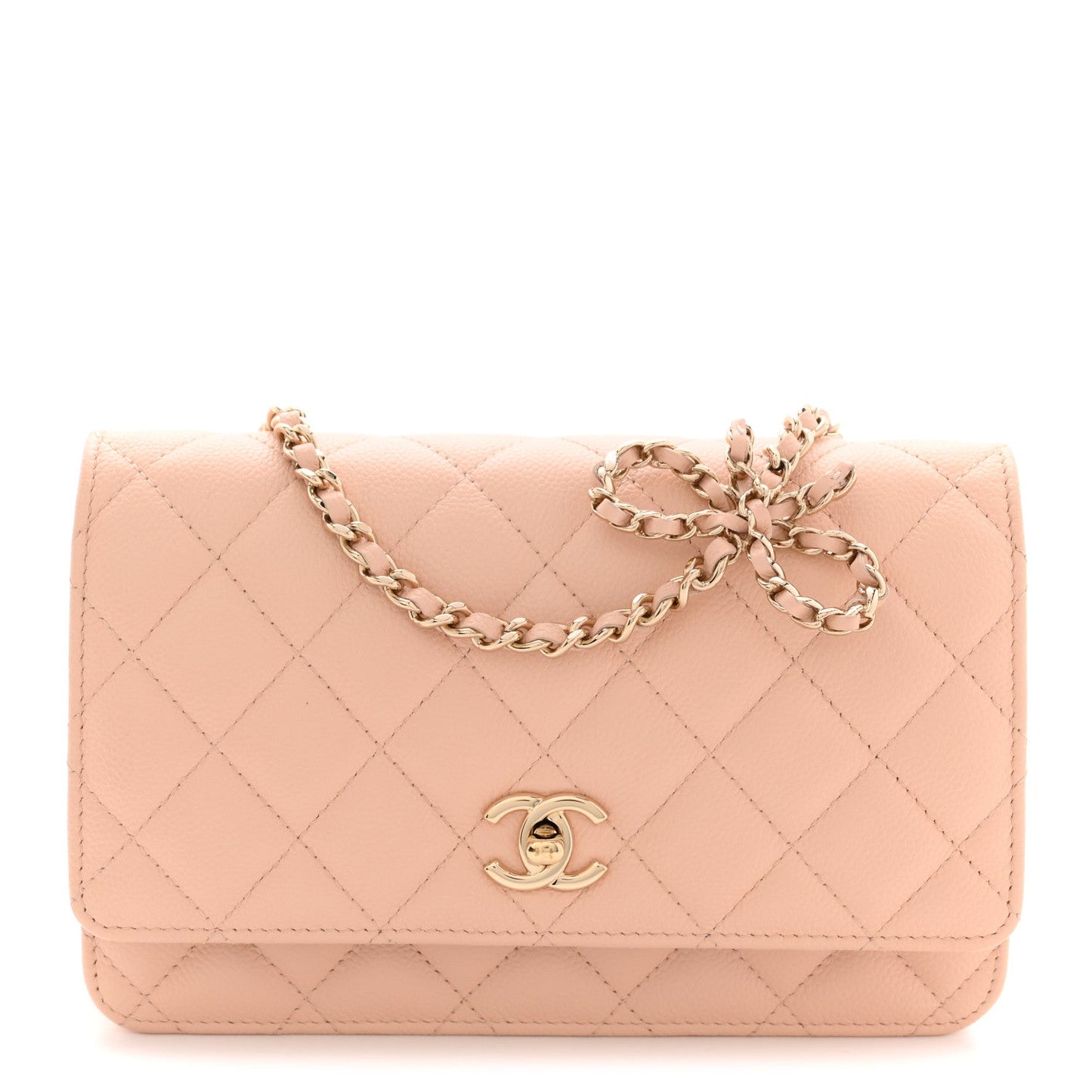 Caviar Quilted CC Turnlock Wallet On Chain WOC Beige
