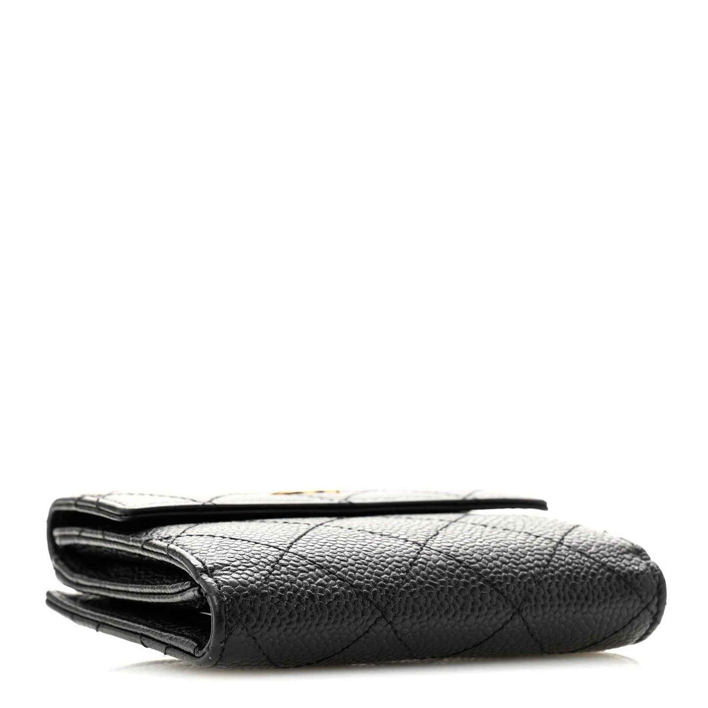 Caviar Quilted Compact French Flap Wallet Black