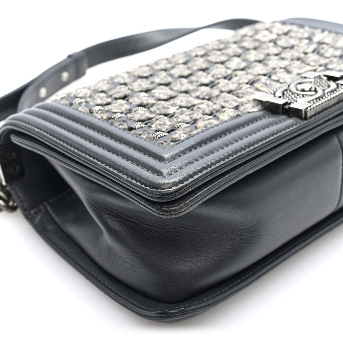 Tweed Calfskin Medium Boy Flap Grey