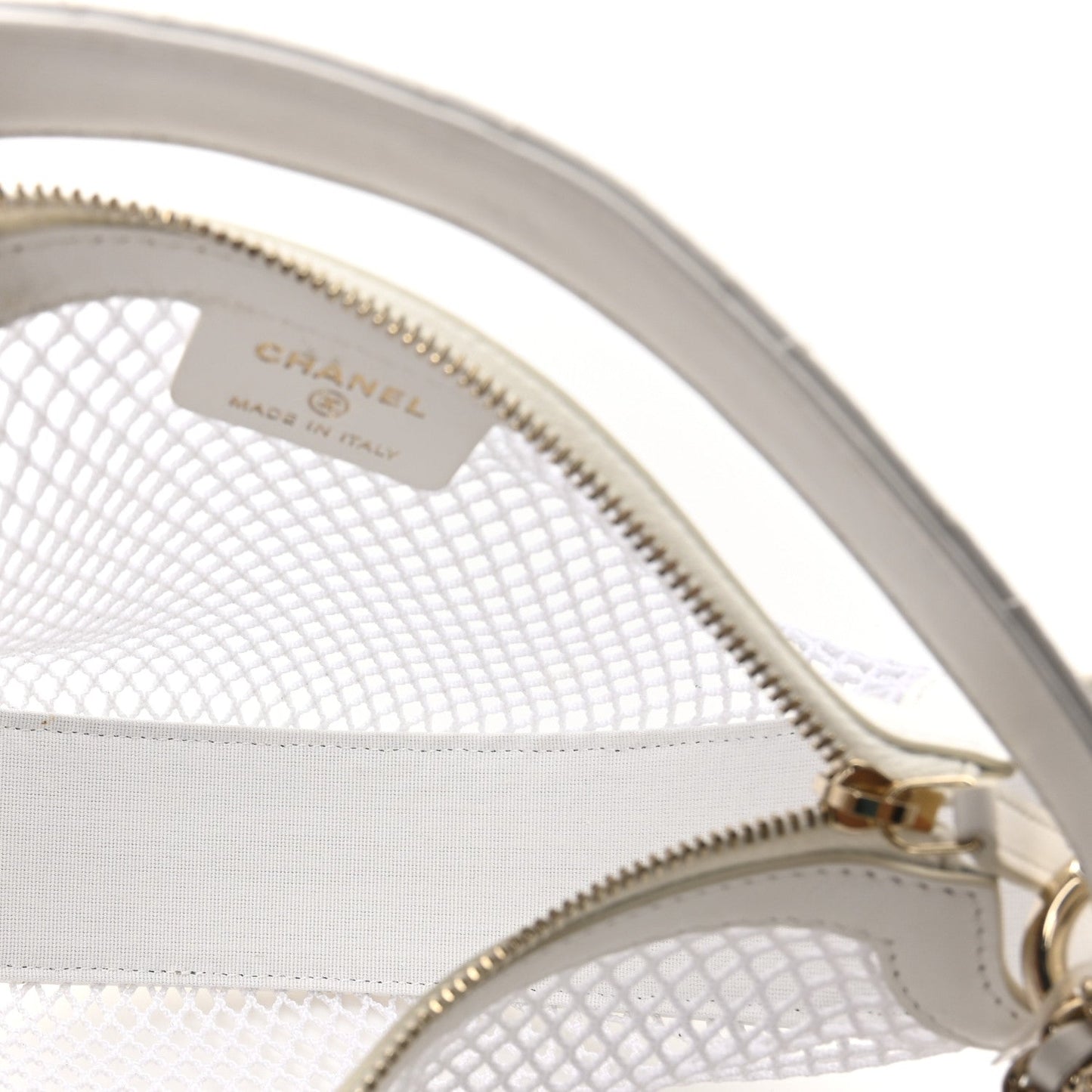 Mesh Shiny Lambskin Chain Hobo White
