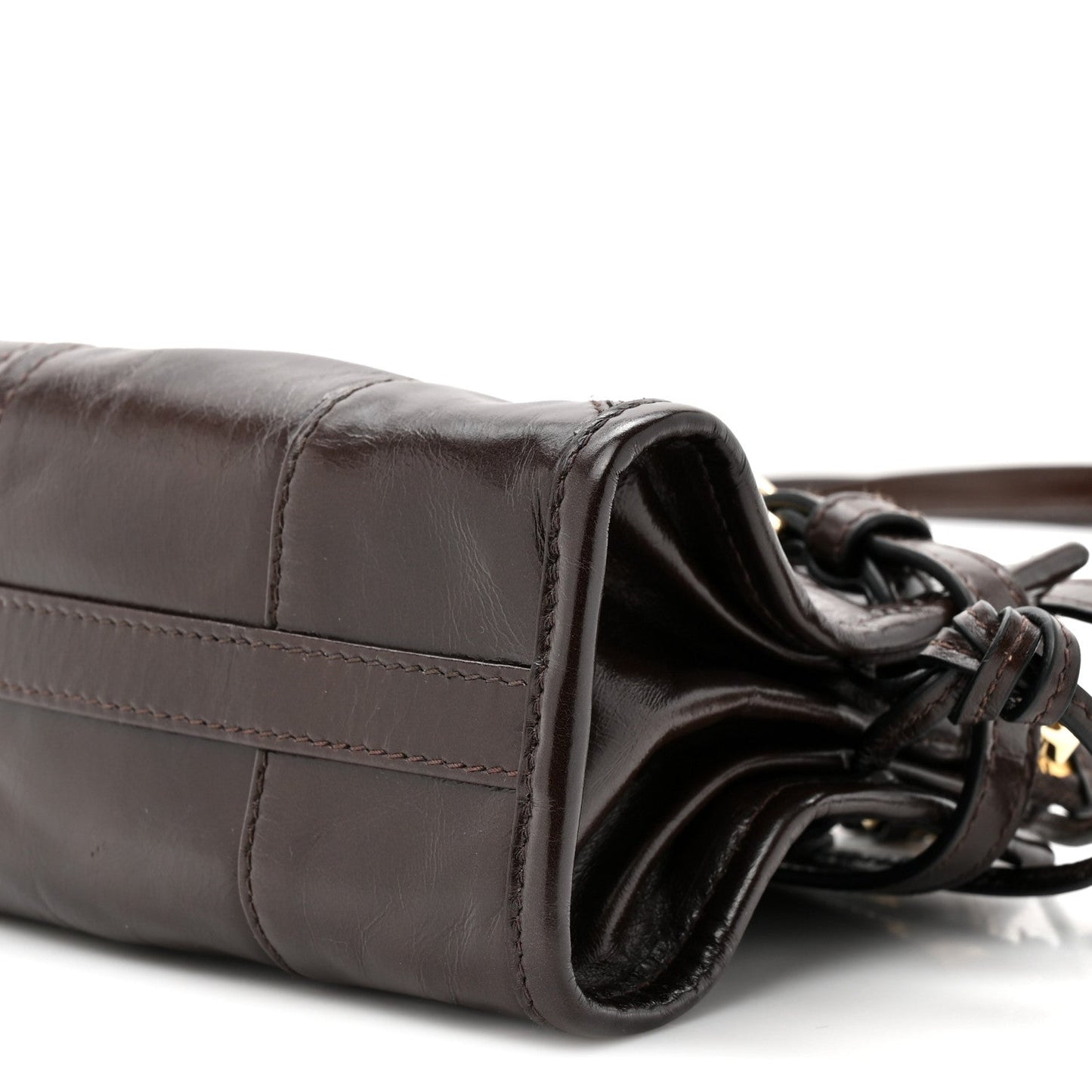 Glossy Calfskin Triangle Mini Bonnie Shoulder Bag Moro