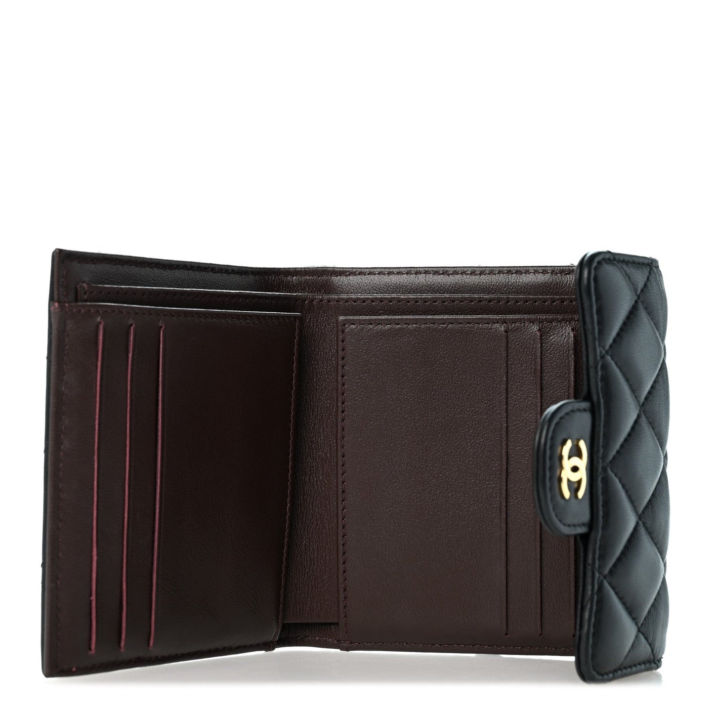 Lambskin Quilted Compact Flap Wallet Black