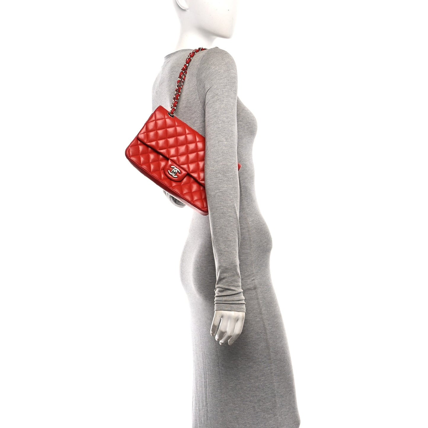 Lambskin Quilted Medium Double Flap Red