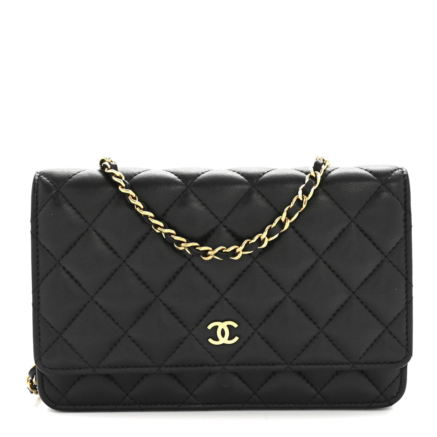 Lambskin Quilted Wallet On Chain WOC Black