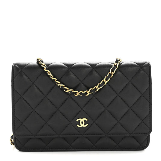 Lambskin Quilted Wallet On Chain WOC Black