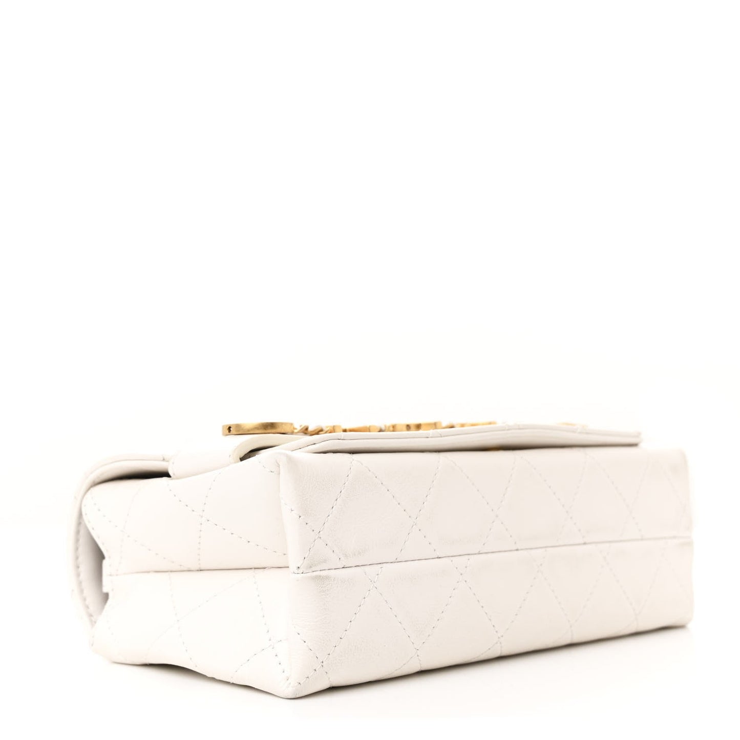 Calfskin Quilted Small Enchained Flap White