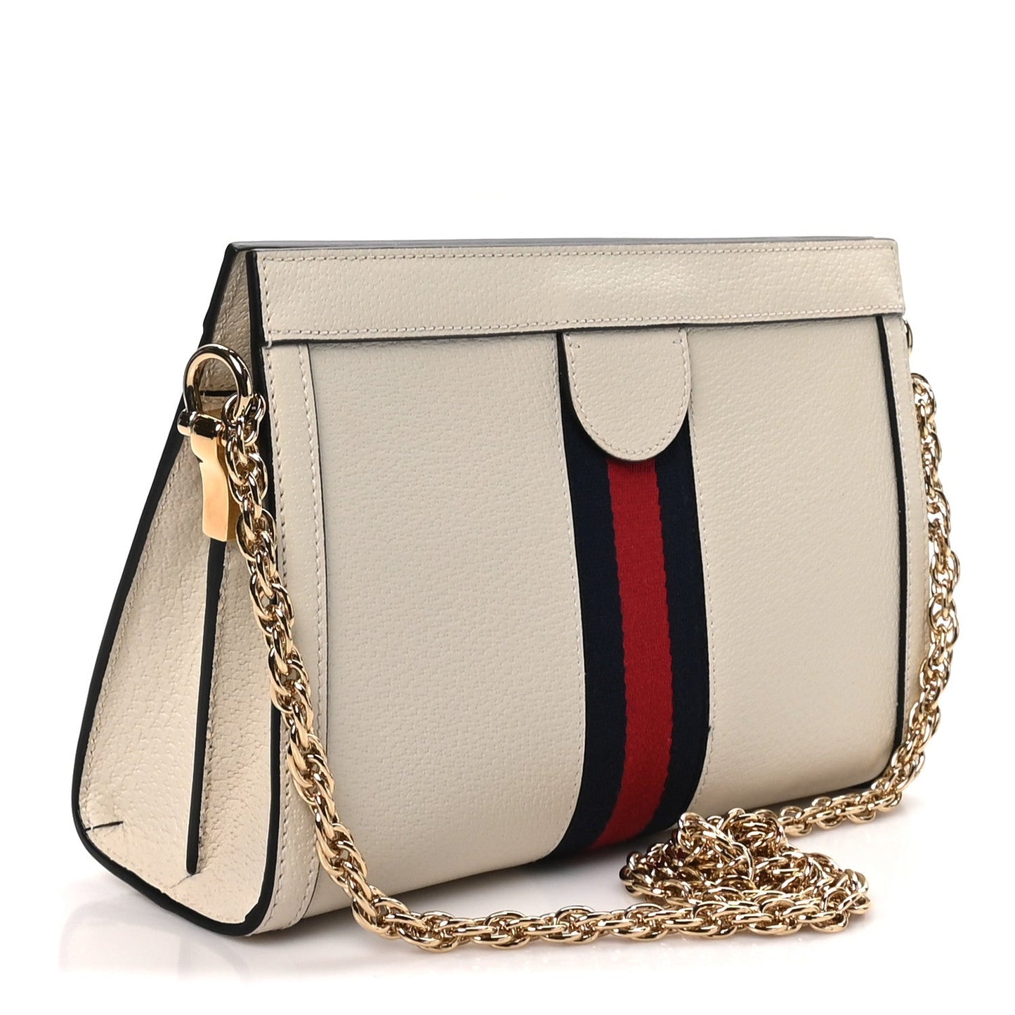 Textured Calfskin Web Small Ophidia Chain Shoulder Bag Mystic White