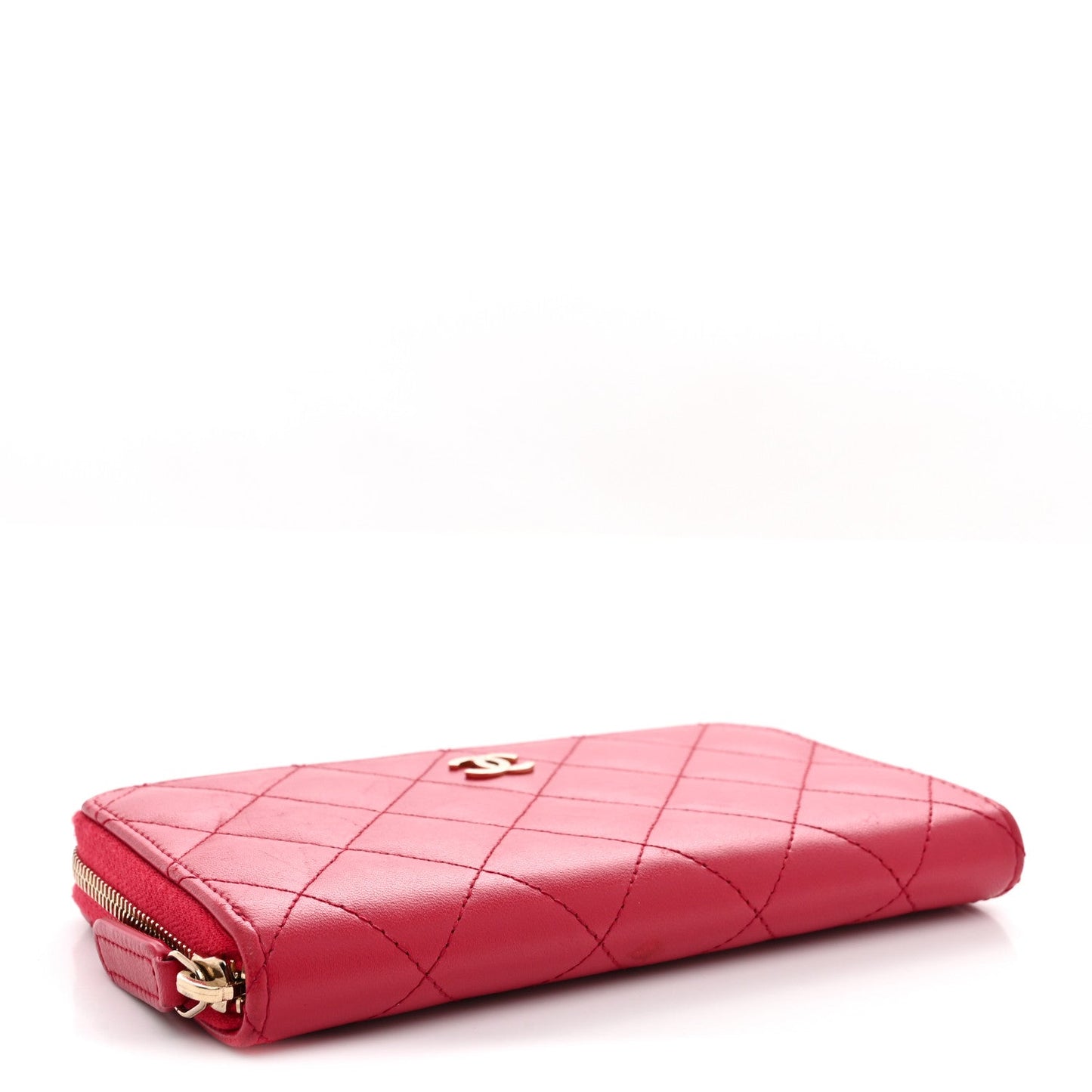 Lambskin Quilted Medium Zip Around Wallet Dark Pink