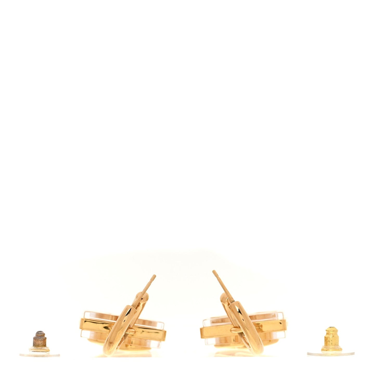 Metal Resin CC Square Drop Earrings Gold Transparent