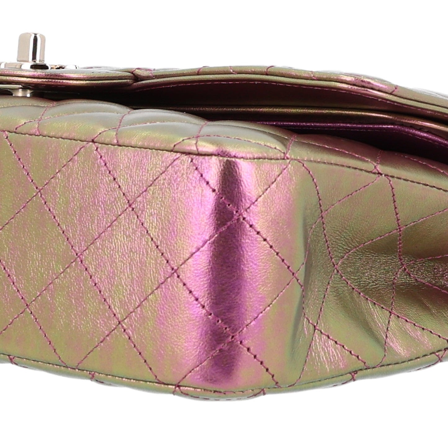 Iridescent Lambskin Quilted Medium Double Flap Purple