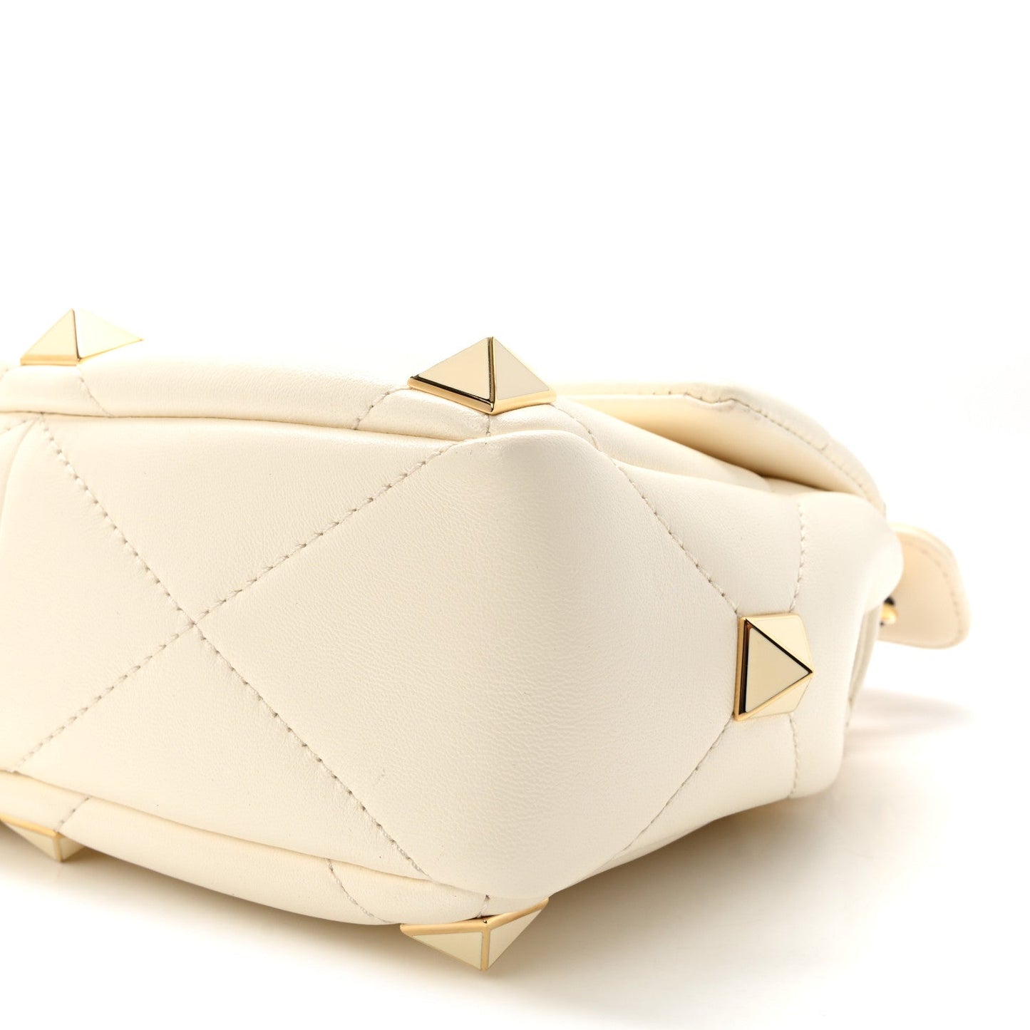 Nappa Enamel Medium Roman Stud Shoulder Bag Ivory