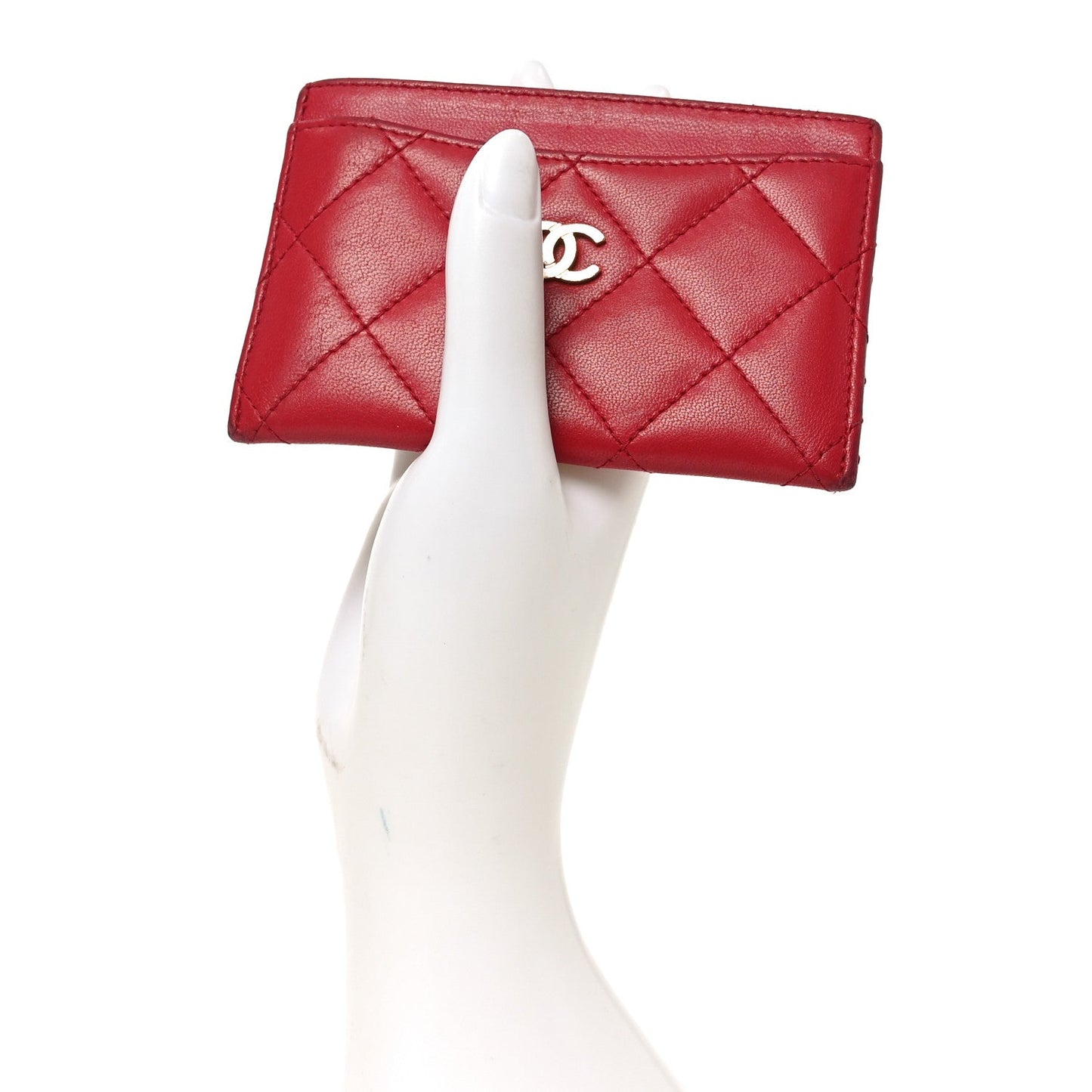 Lambskin Quilted Card Holder Red