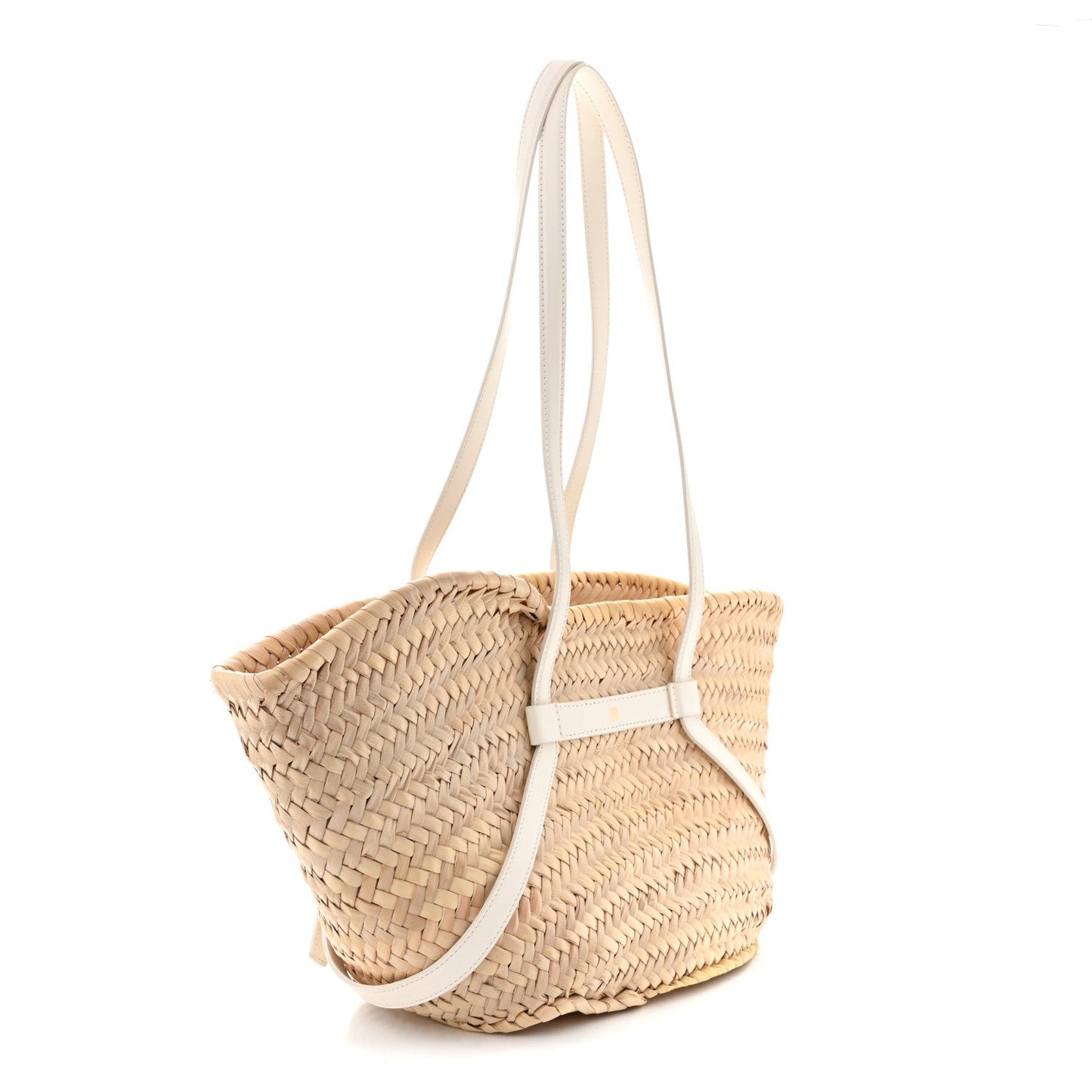 Raffia Woven Calfskin Voyou Basket Bag White