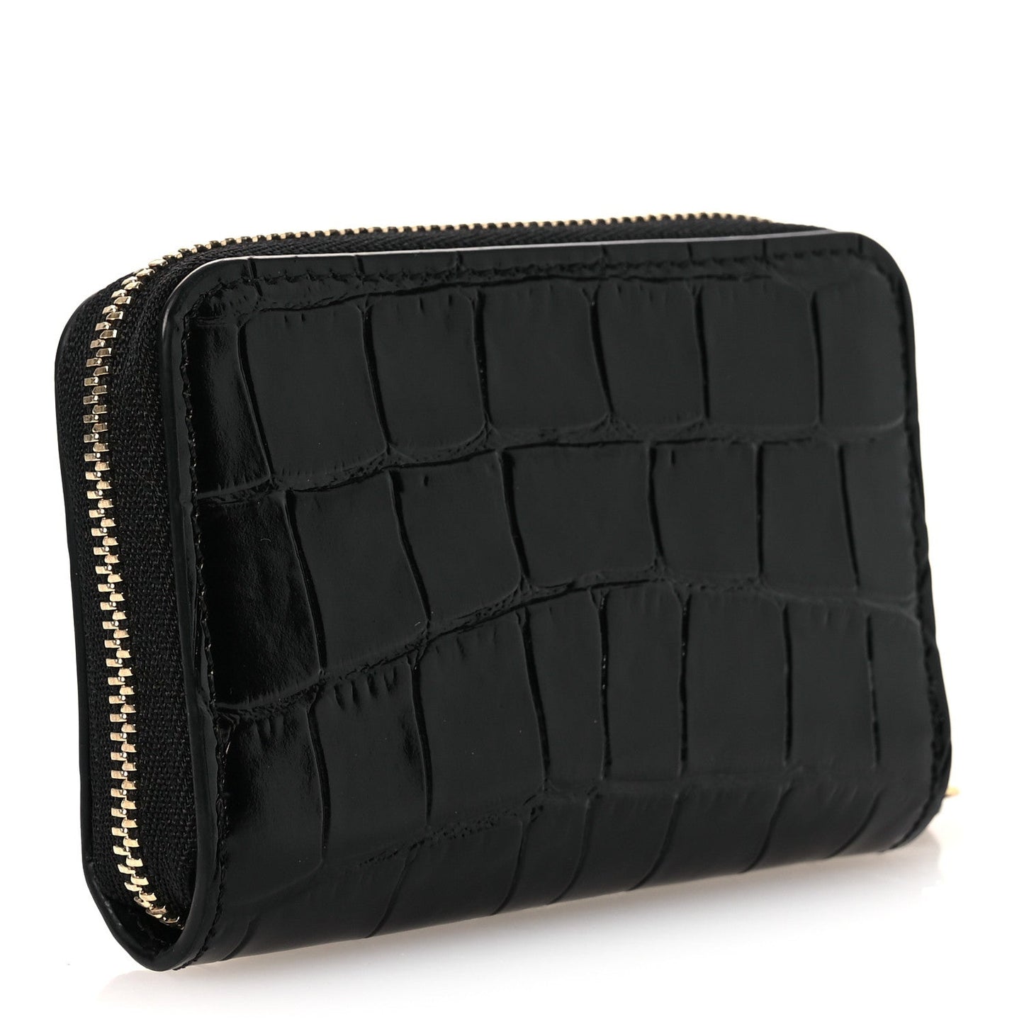 Calfskin Crocodile Embossed Crococo Zip Coin Purse Black