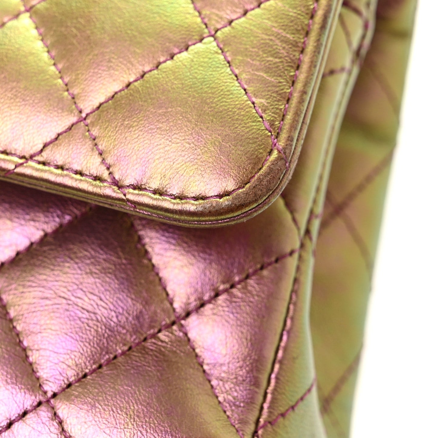 Iridescent Lambskin Quilted Medium Double Flap Purple