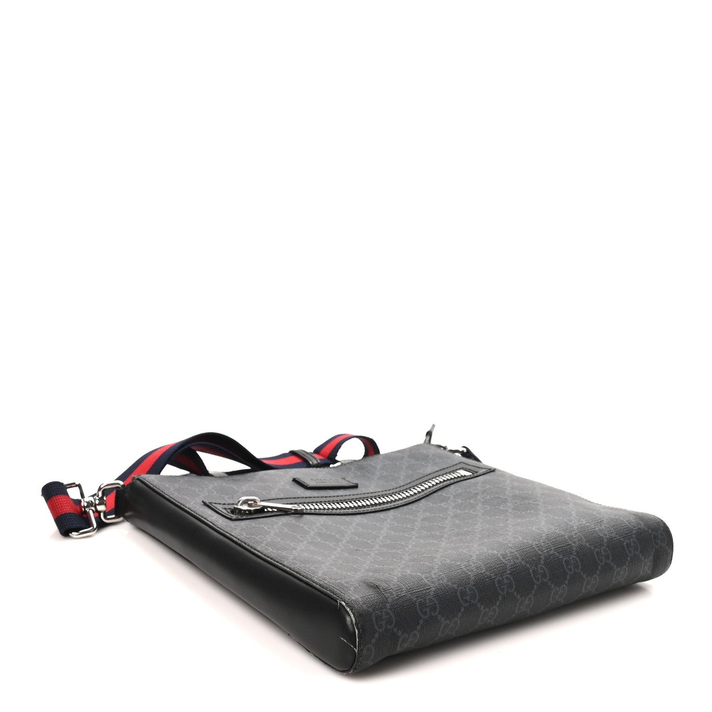 GG Supreme Monogram Appia Calfskin Web Flat Messenger Bag Black Grey