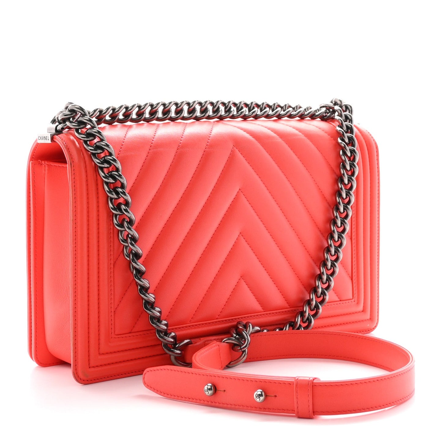 Lambskin Chevron Quilted New Medium Boy Flap Coral