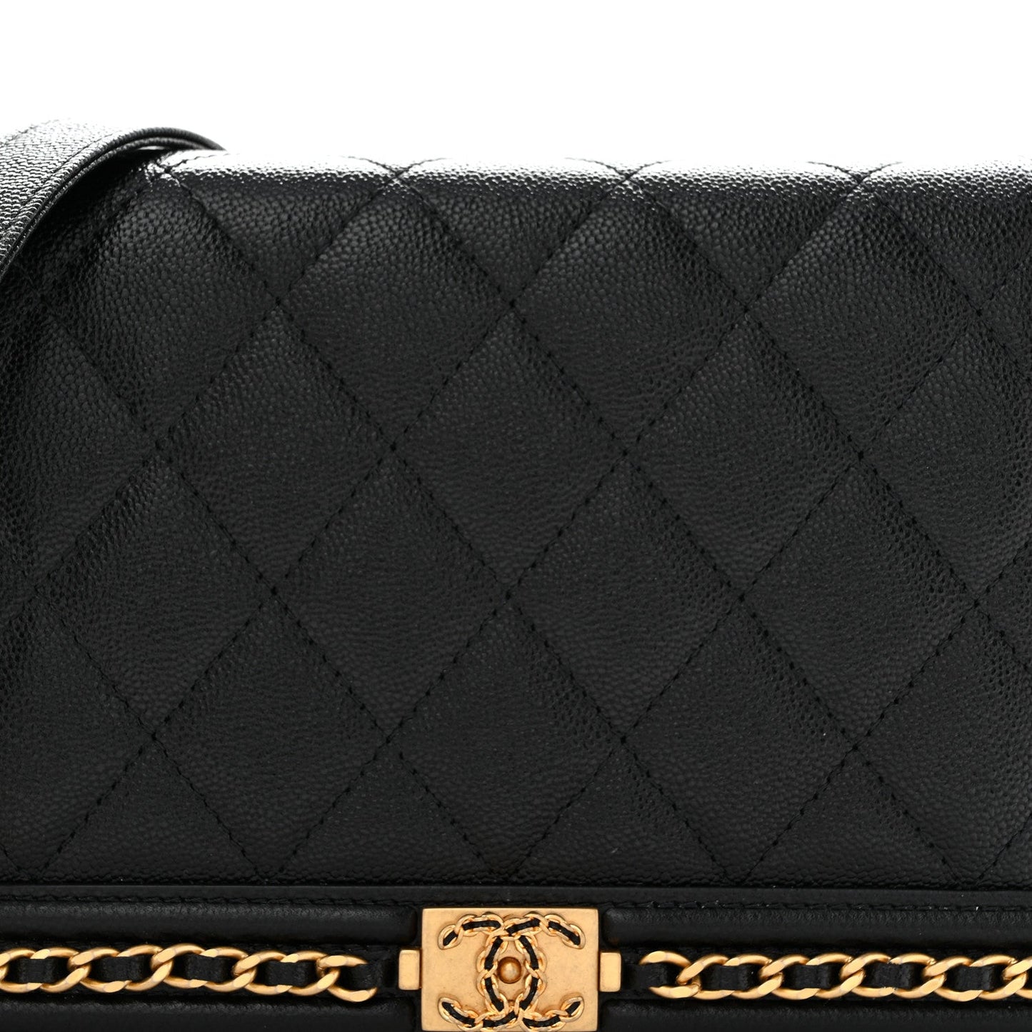 Caviar Quilted Chain Around Boy Wallet On Chain WOC Black