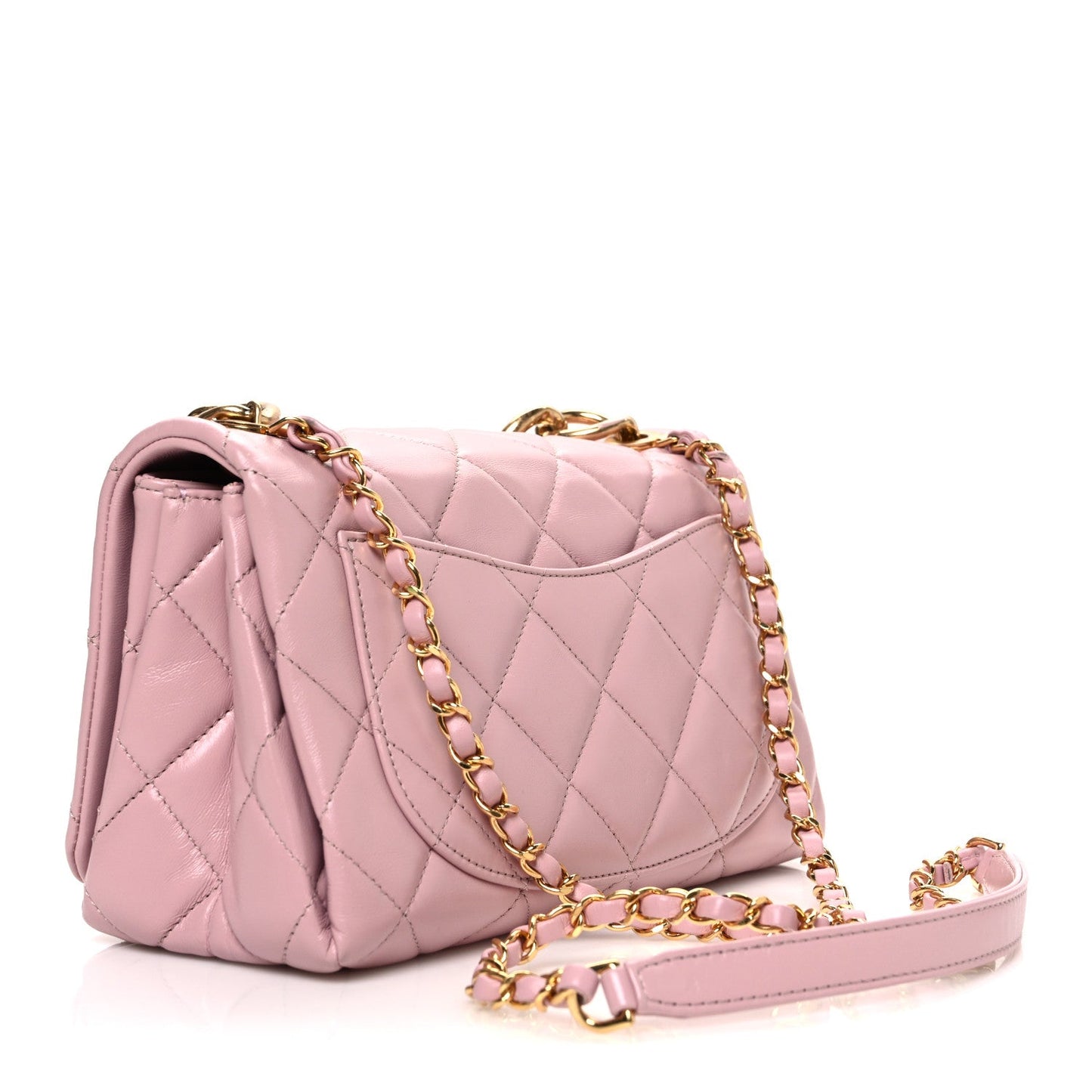 Lambskin Quilted Medium Color Match Flap Light Pink