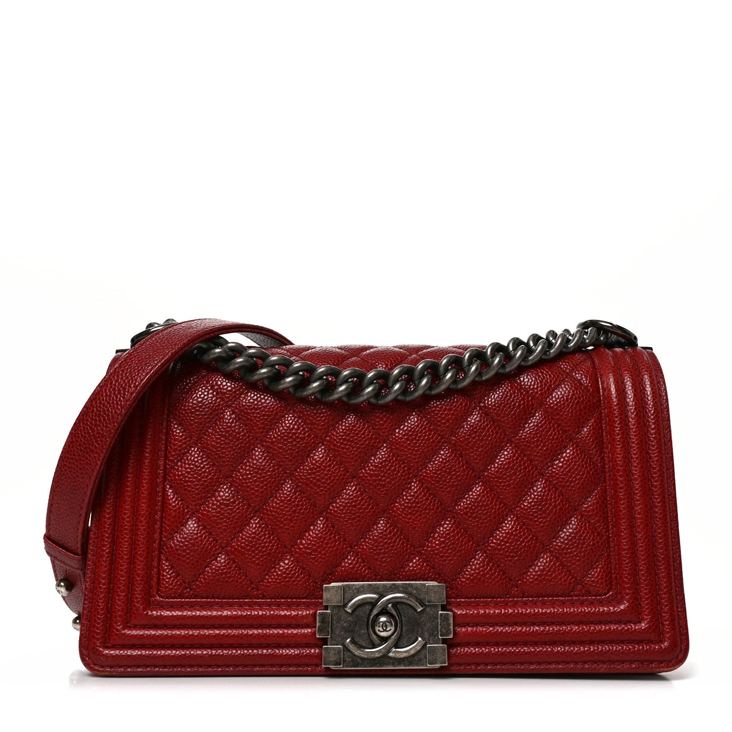 Caviar Quilted Medium Boy Flap Dark Red