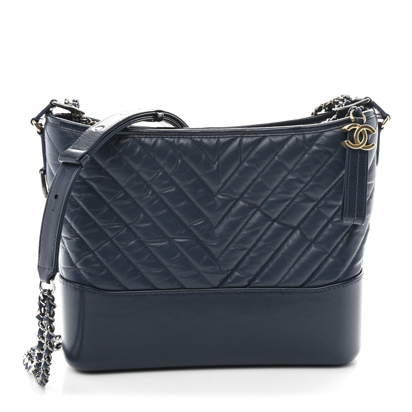 Aged Calfskin Chevron Quilted Medium Gabrielle Hobo Blue