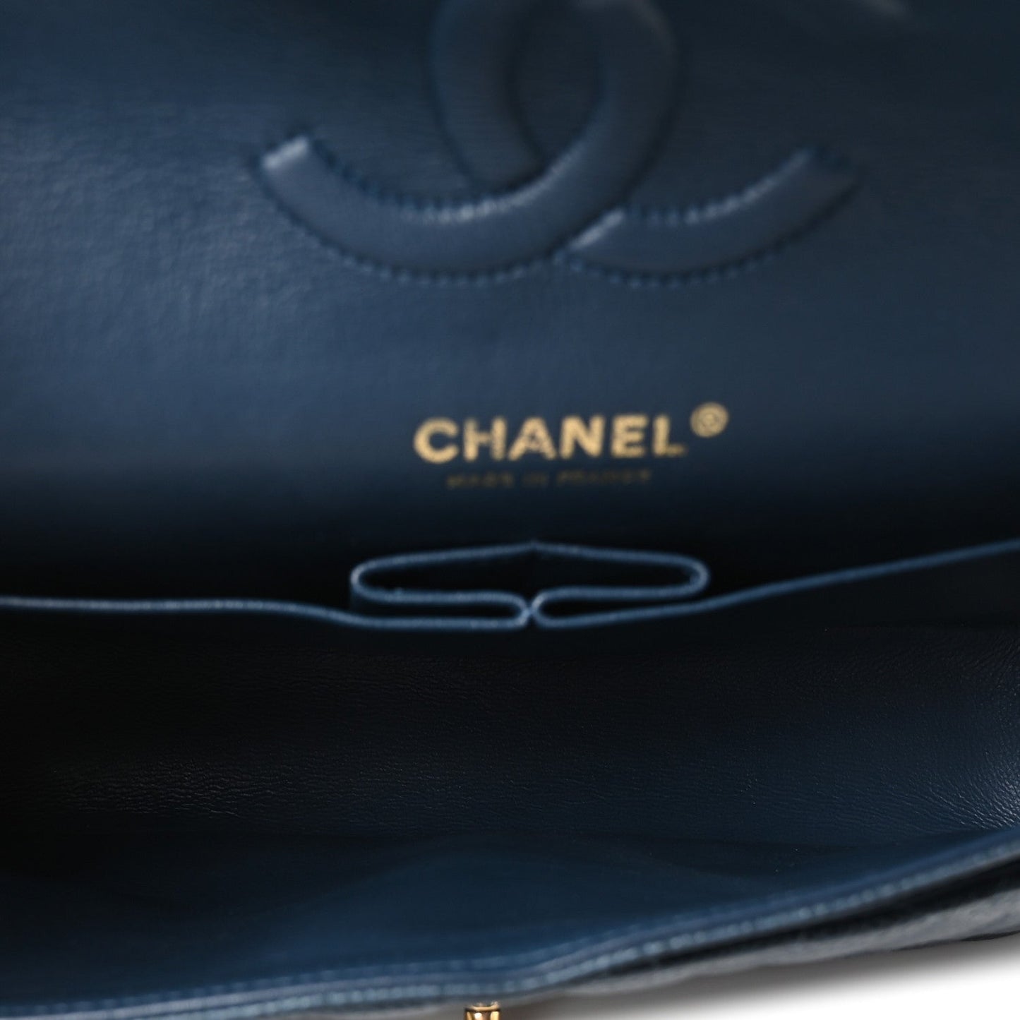 Metallic Caviar Quilted Medium Double Flap Dark Blue