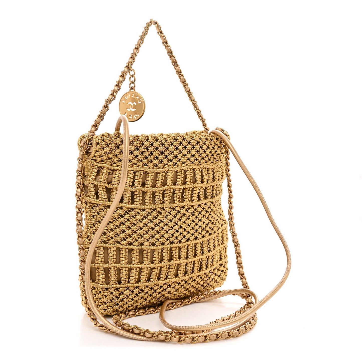 Metallic Calfskin Macrame Mini Chanel 22 Gold
