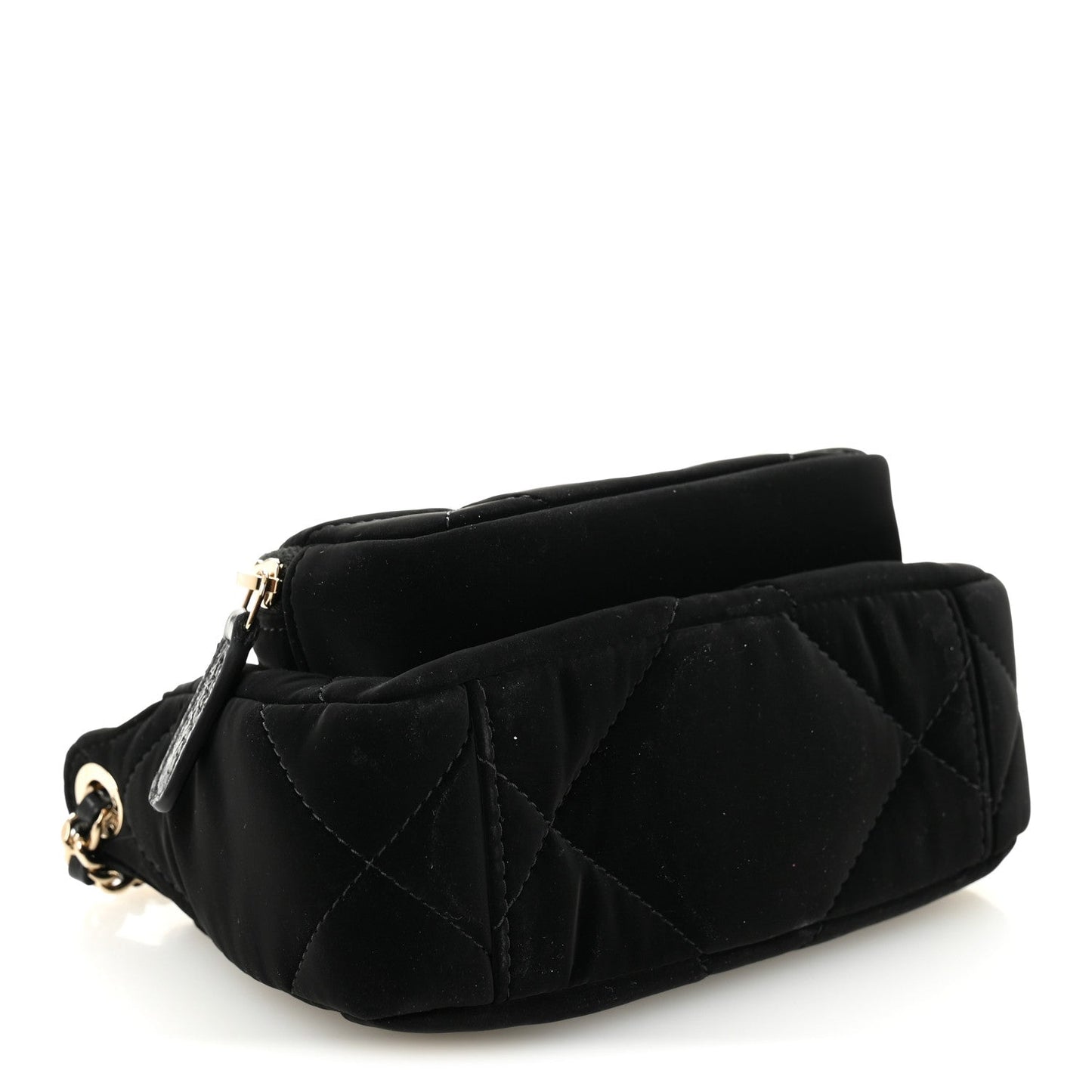 Velvet Effect Nylon Shiny Crumpled Calfskin Mini Quilted Chanel 25 Clutch With Chain Black