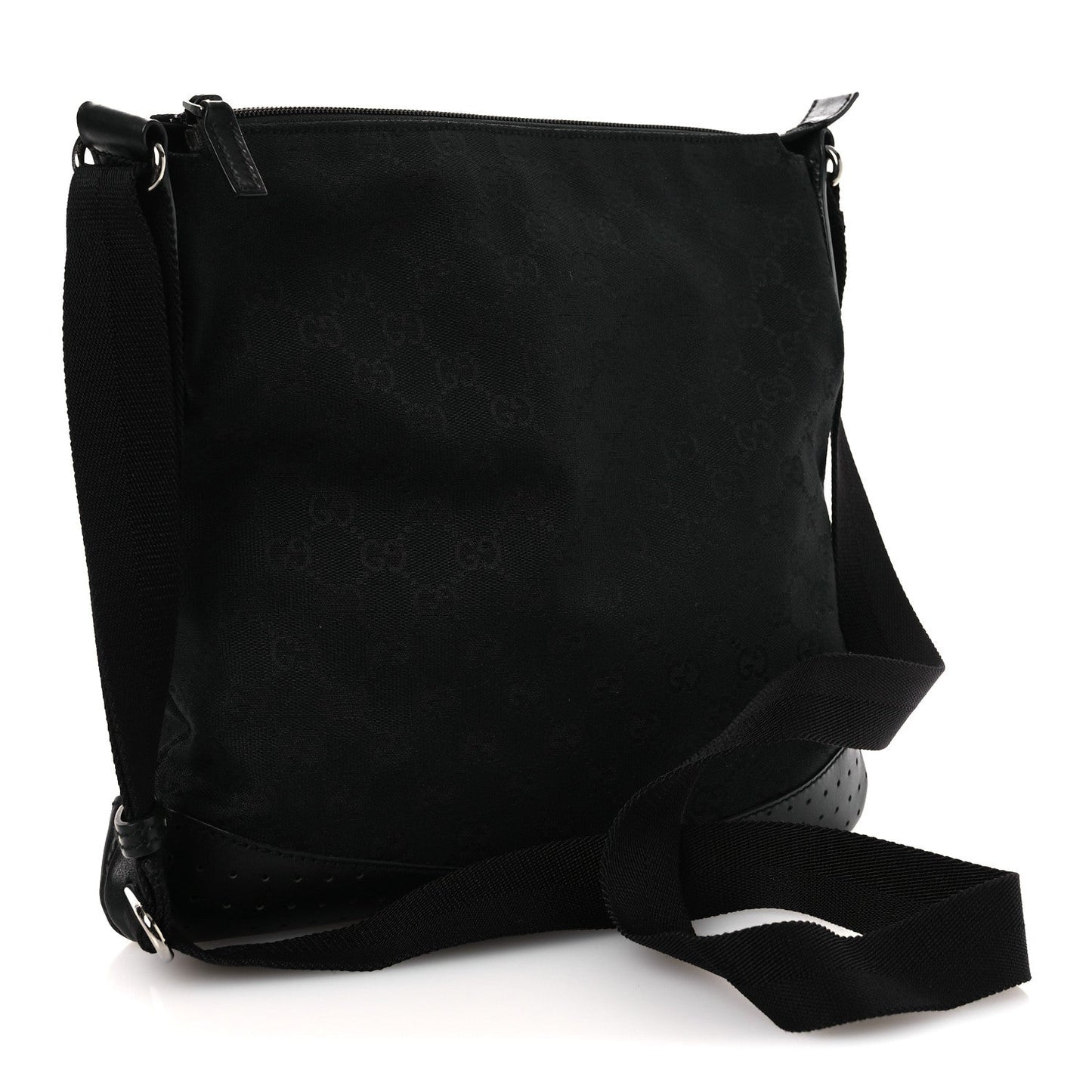 Monogram Calfskin Perforated Medium Flat Messenger Bag Black