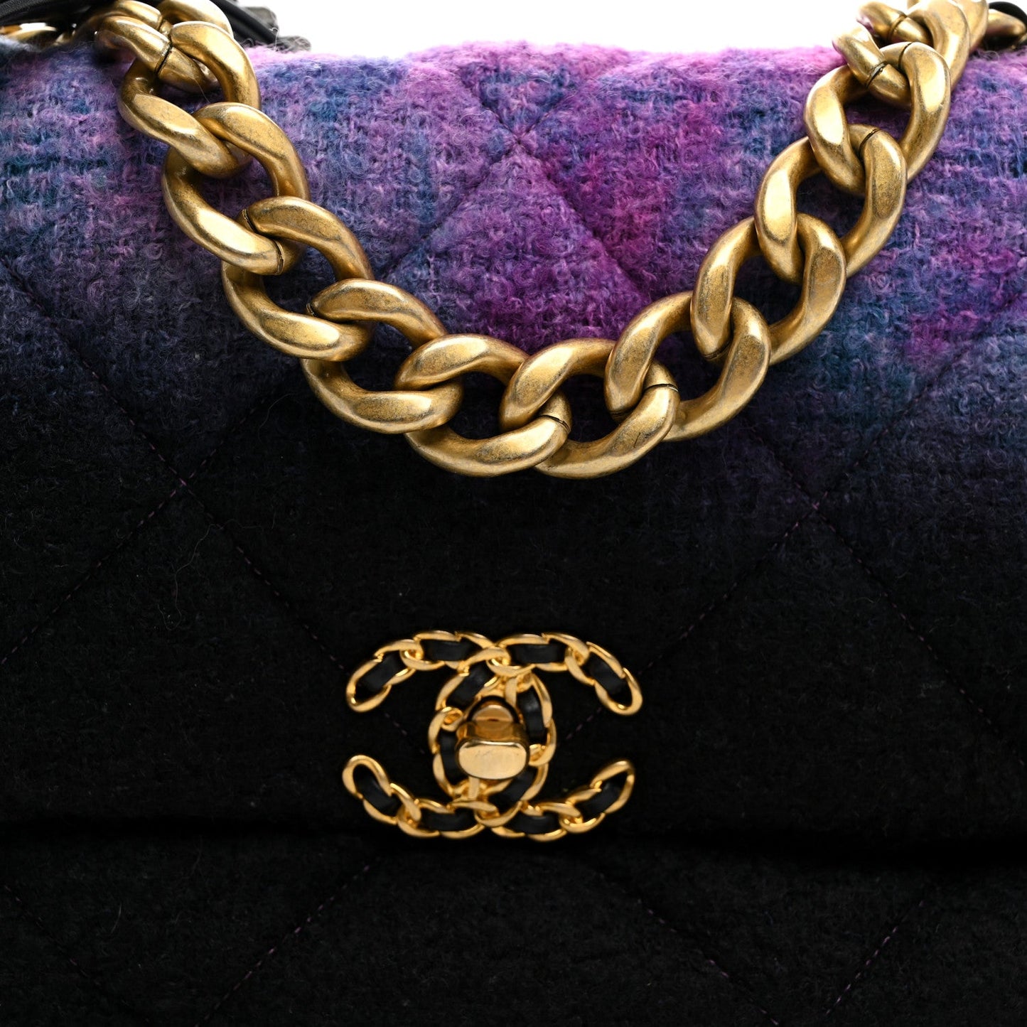 Wool Tweed Quilted Large Chanel 19 Flap Purple Black Blue