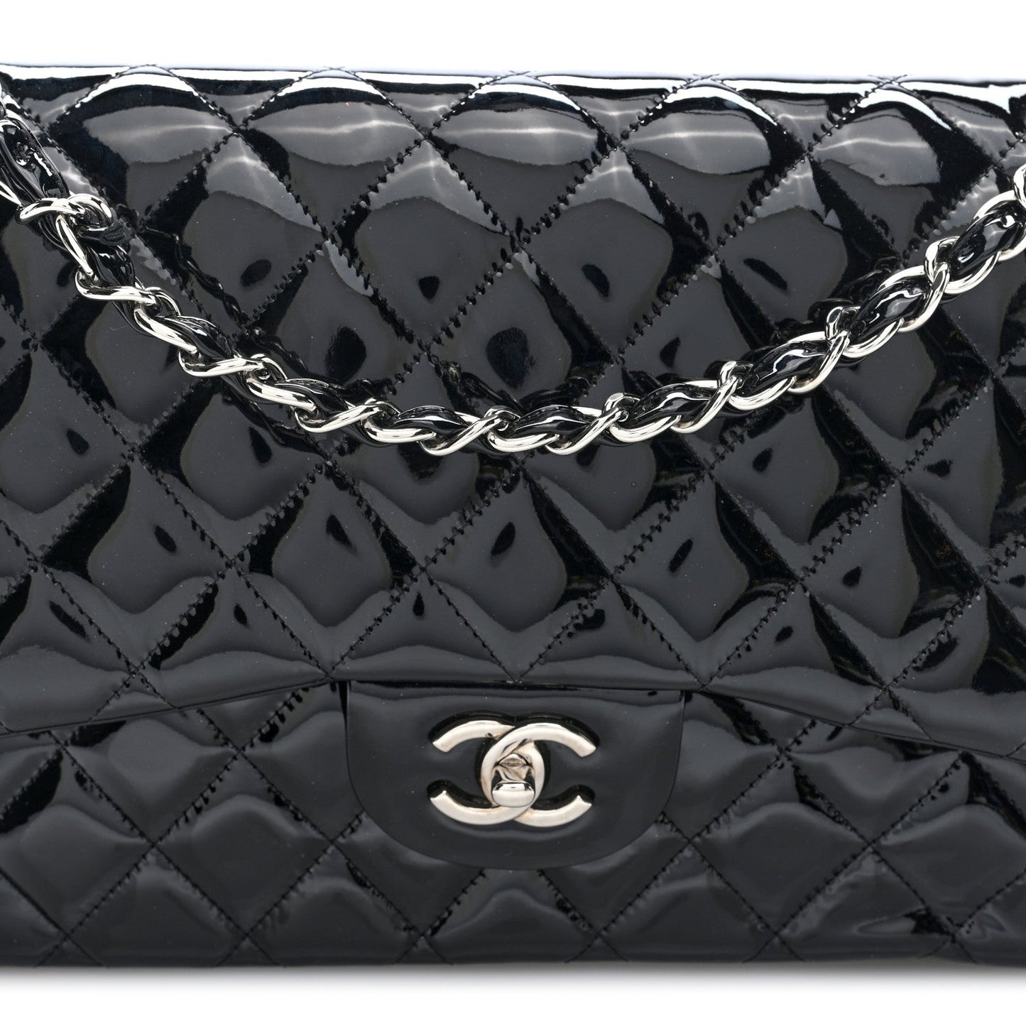 Patent Quilted Jumbo Double Flap Black