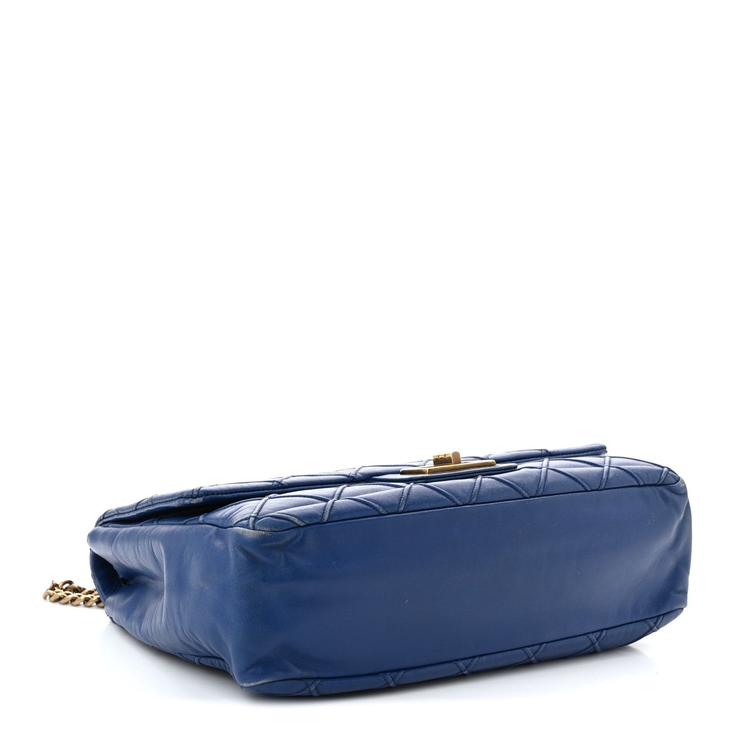 Calfskin Diamond Debossed Large Cosmos Flap Blue