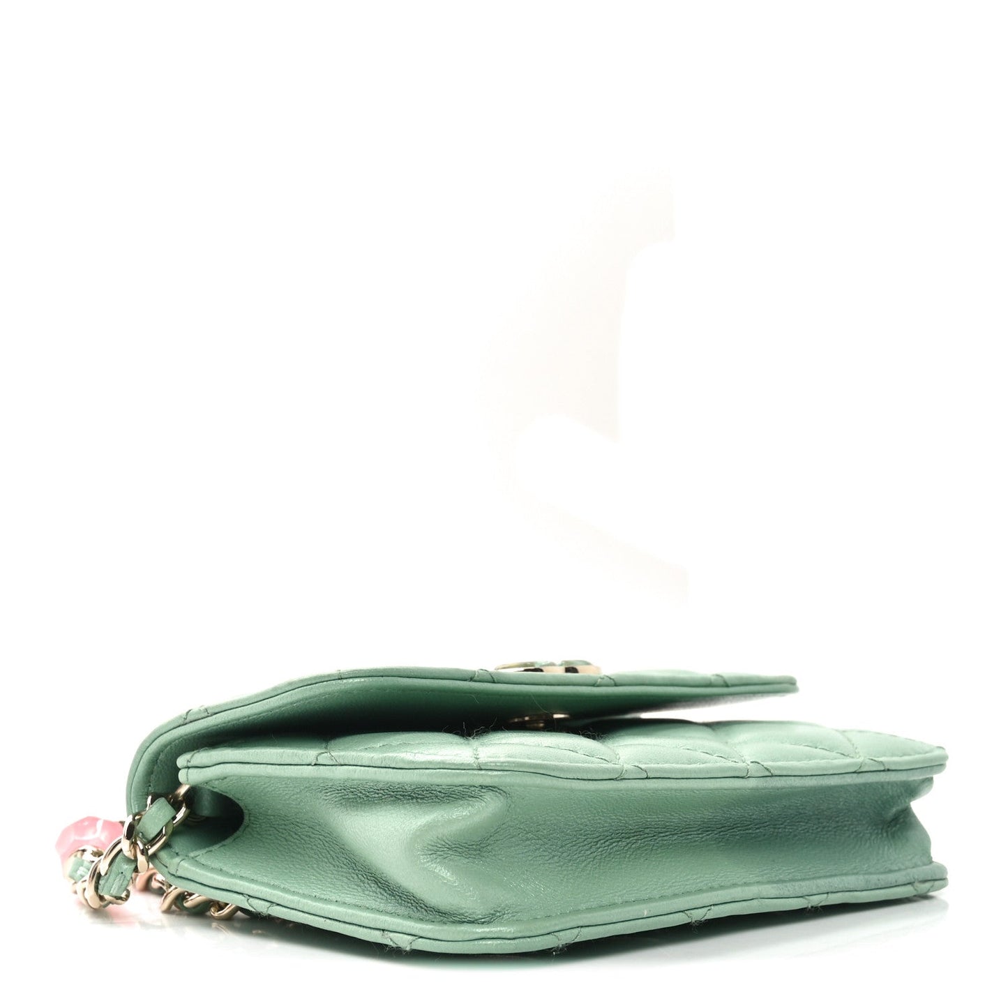 Lambskin Resin Quilted Mini Heart Coin Purse With Chain Light Green