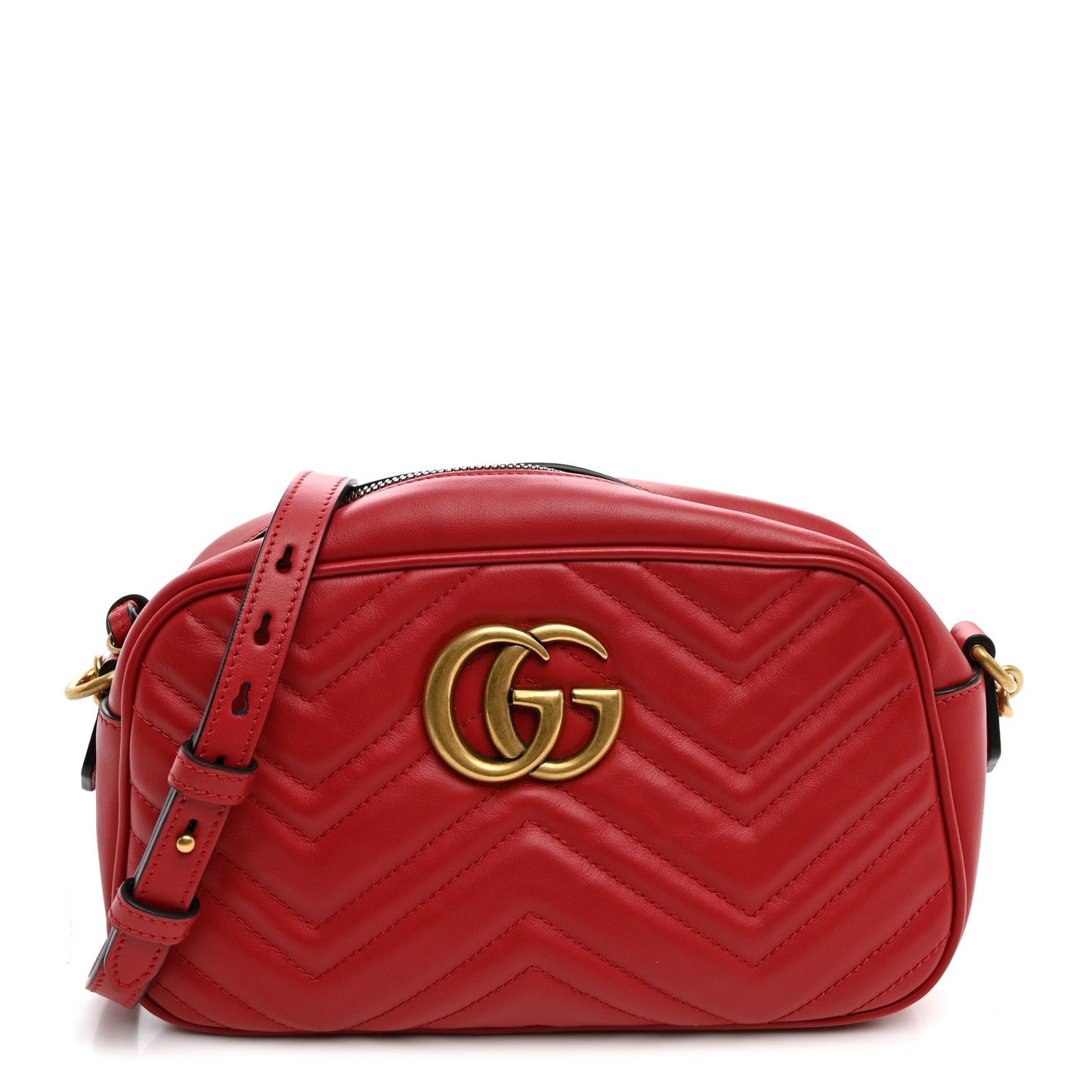 Calfskin Matelasse Small GG Marmont Chain Shoulder Bag Hibiscus Red