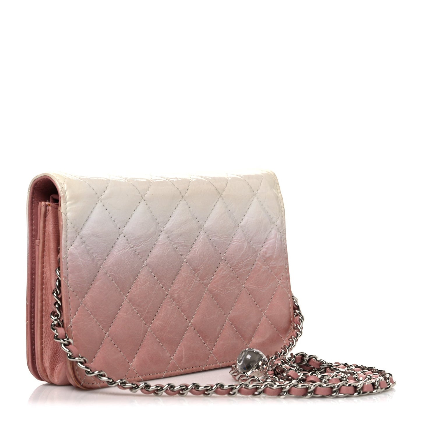 Ombre Patent Calfskin Quilted Wallet on Chain WOC Pink White