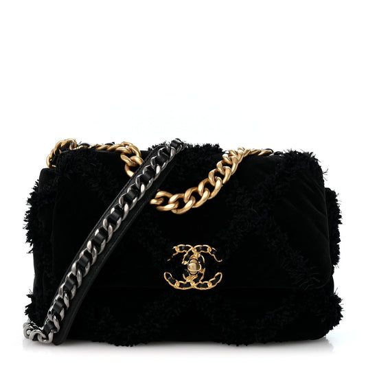 Cotton Canvas Quilted Medium Chanel 19 Flap Black
